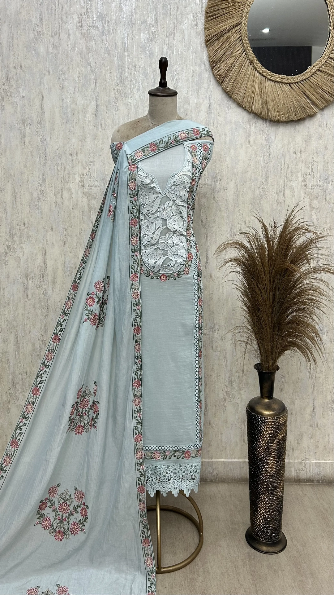 Pastel Floral Embroidered Mul cotton Unstitched suit