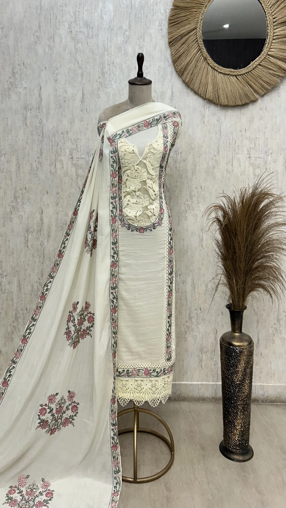 Pastel Floral Embroidered Mul cotton Unstitched suit