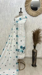Blue Floral Mul chanderi Unstitched suit
