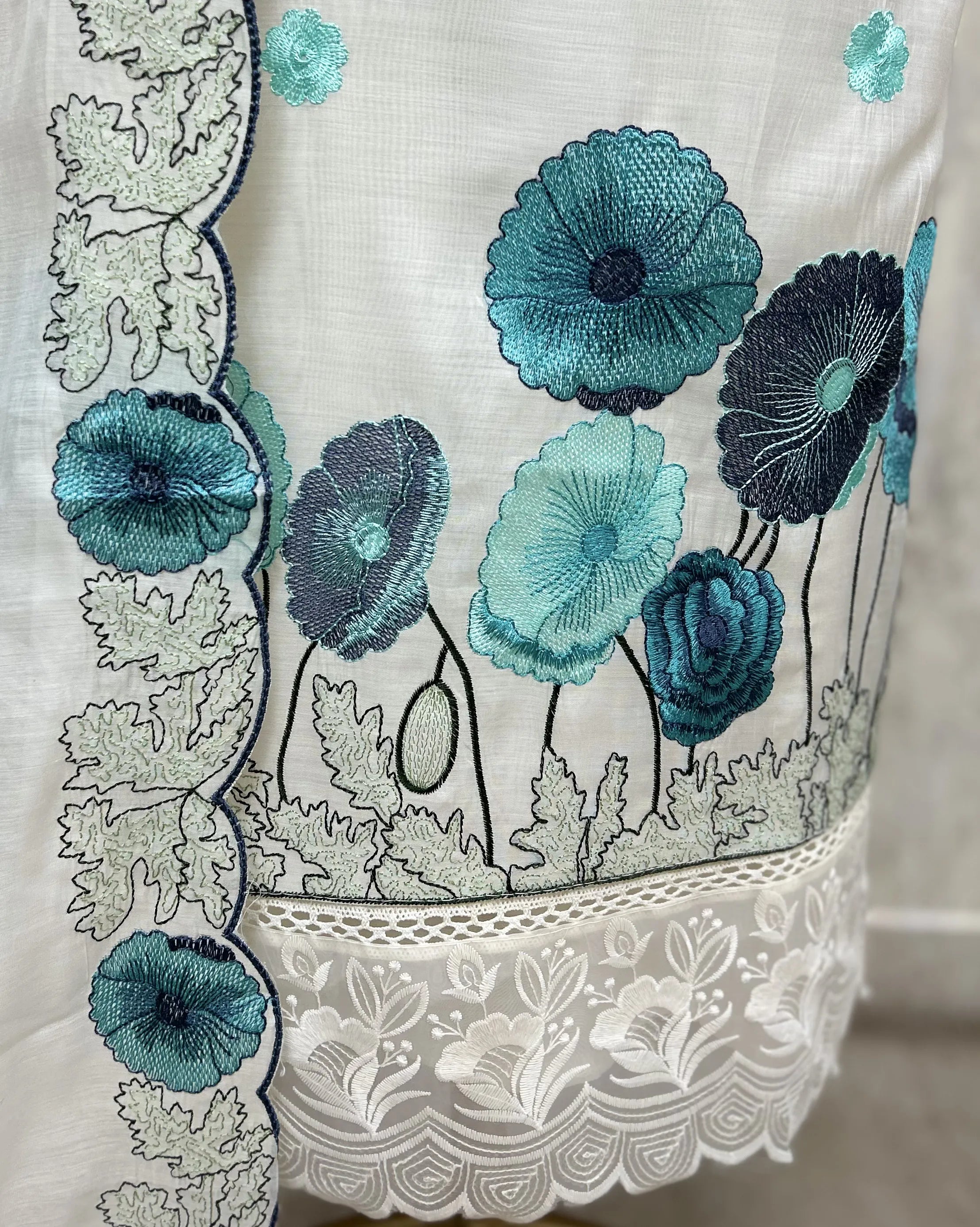 Blue Floral Mul chanderi Unstitched suit