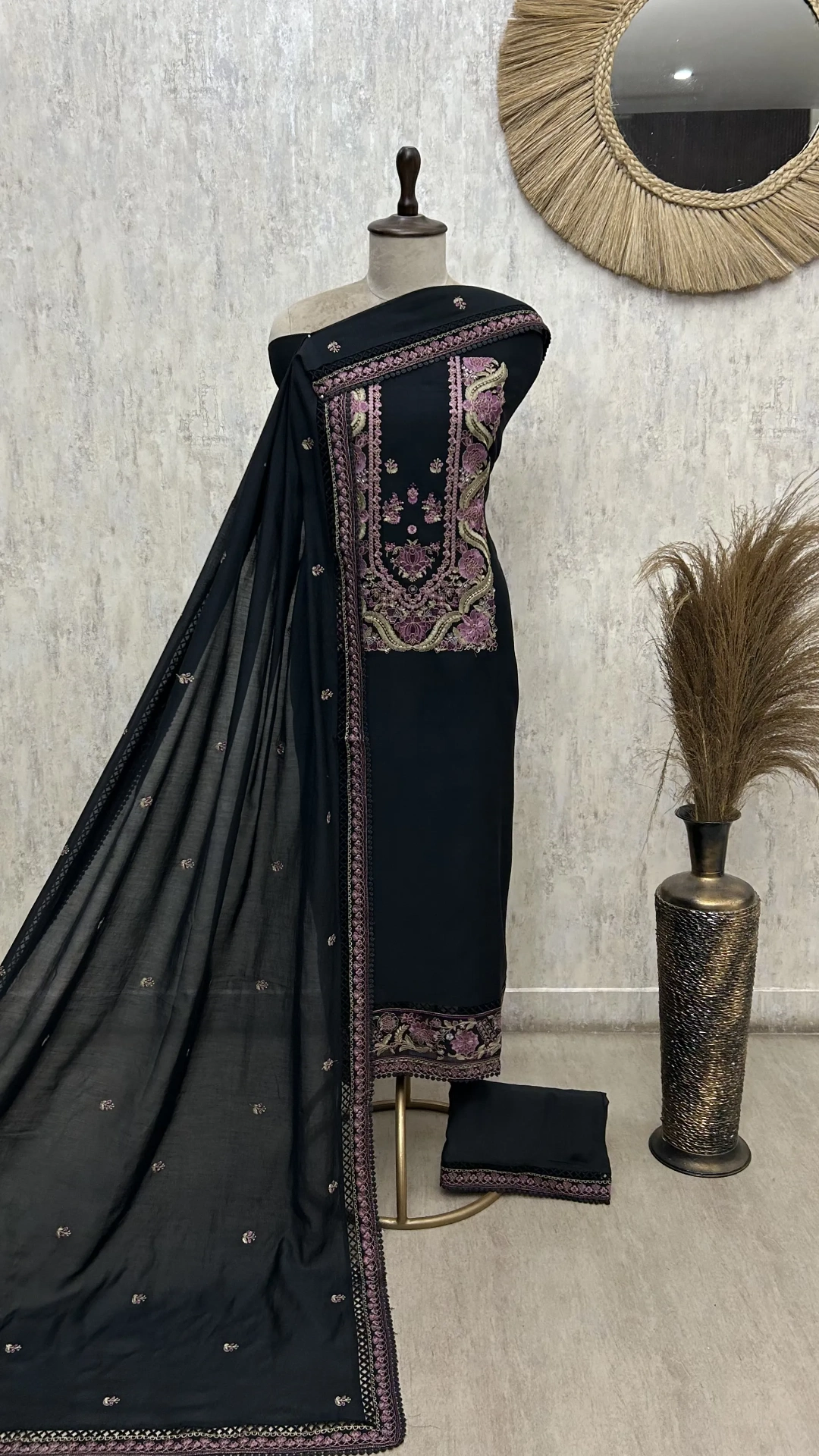 Midnight Embroidered mul cotton Unstitched suit