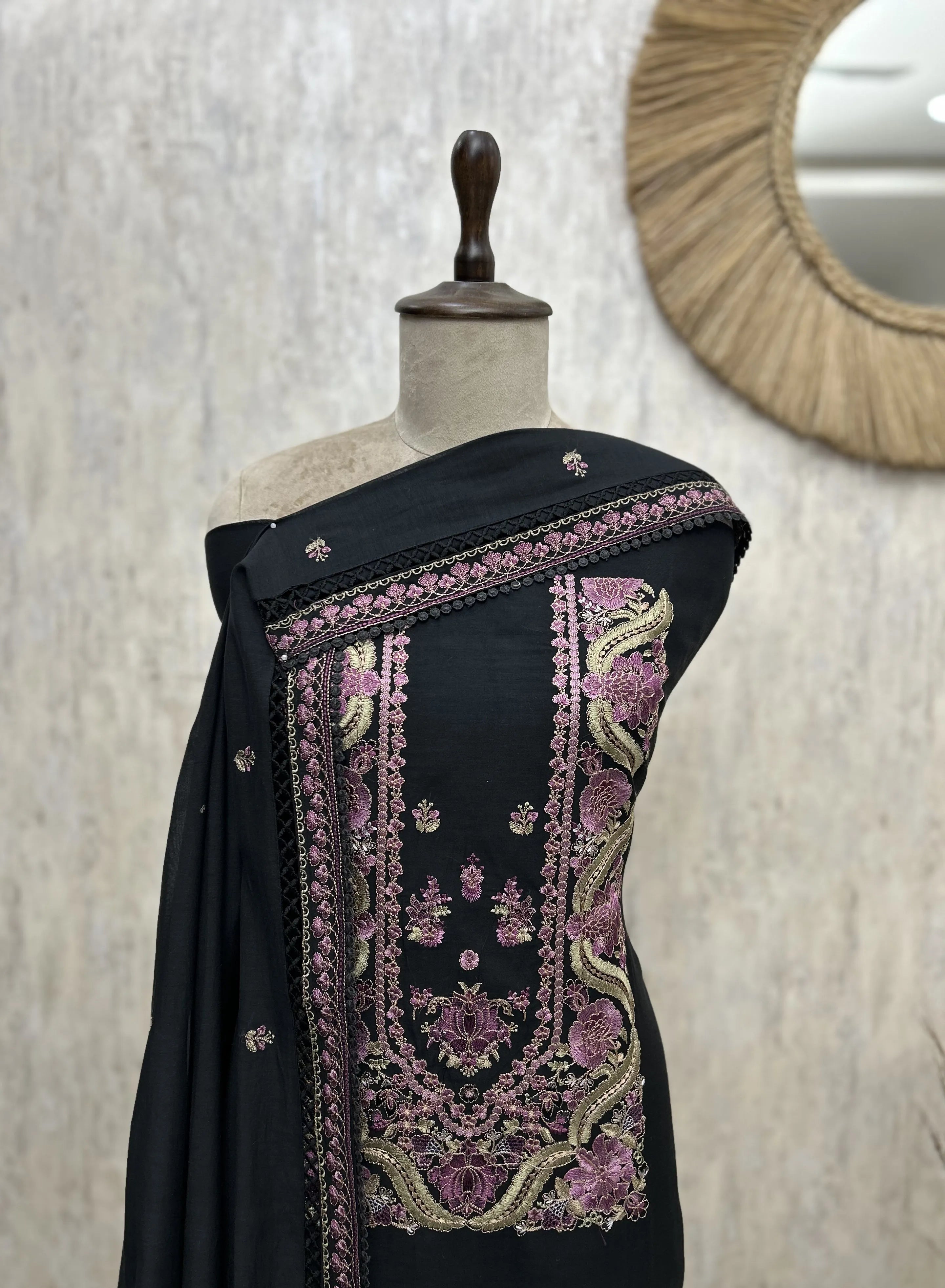 Midnight Embroidered mul cotton Unstitched suit