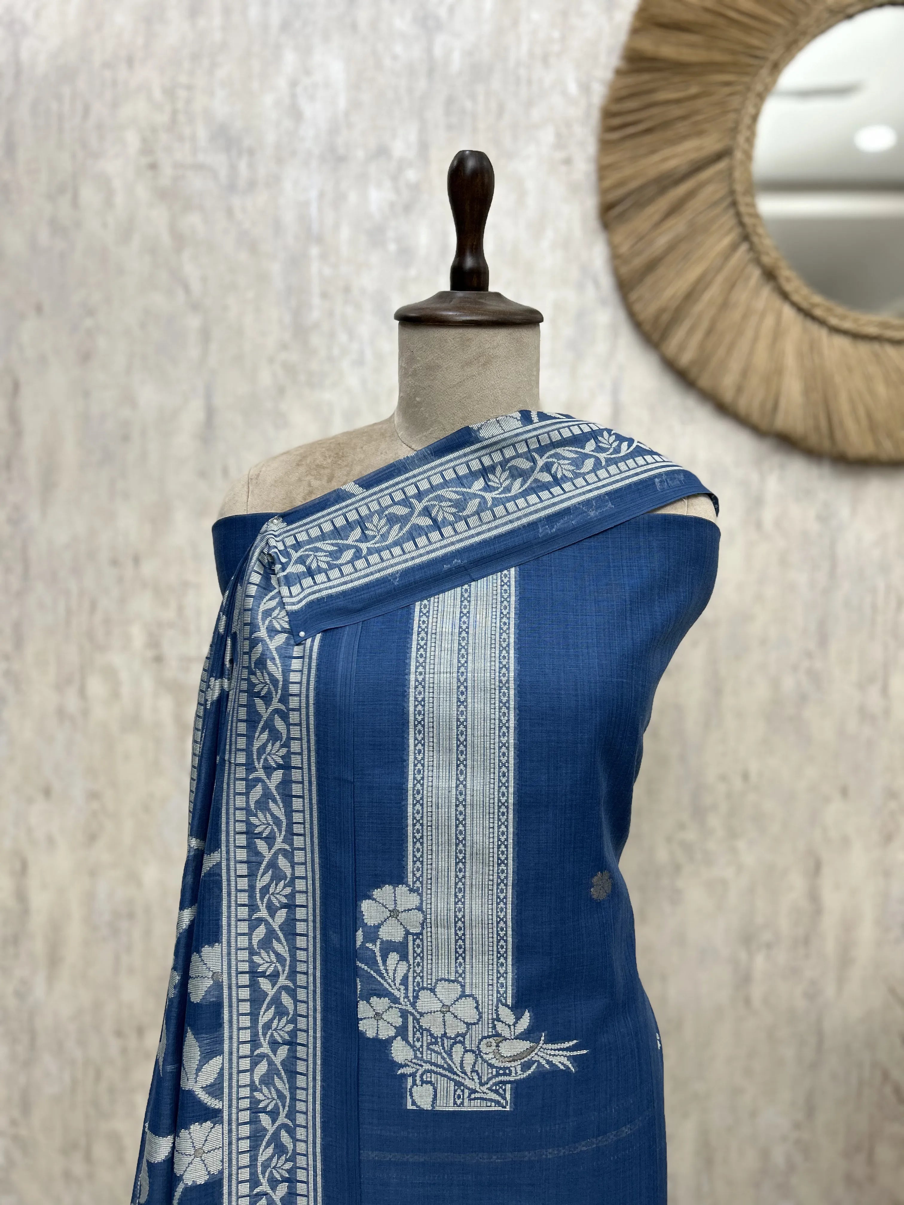 Indigo jamdani Unstitched suit