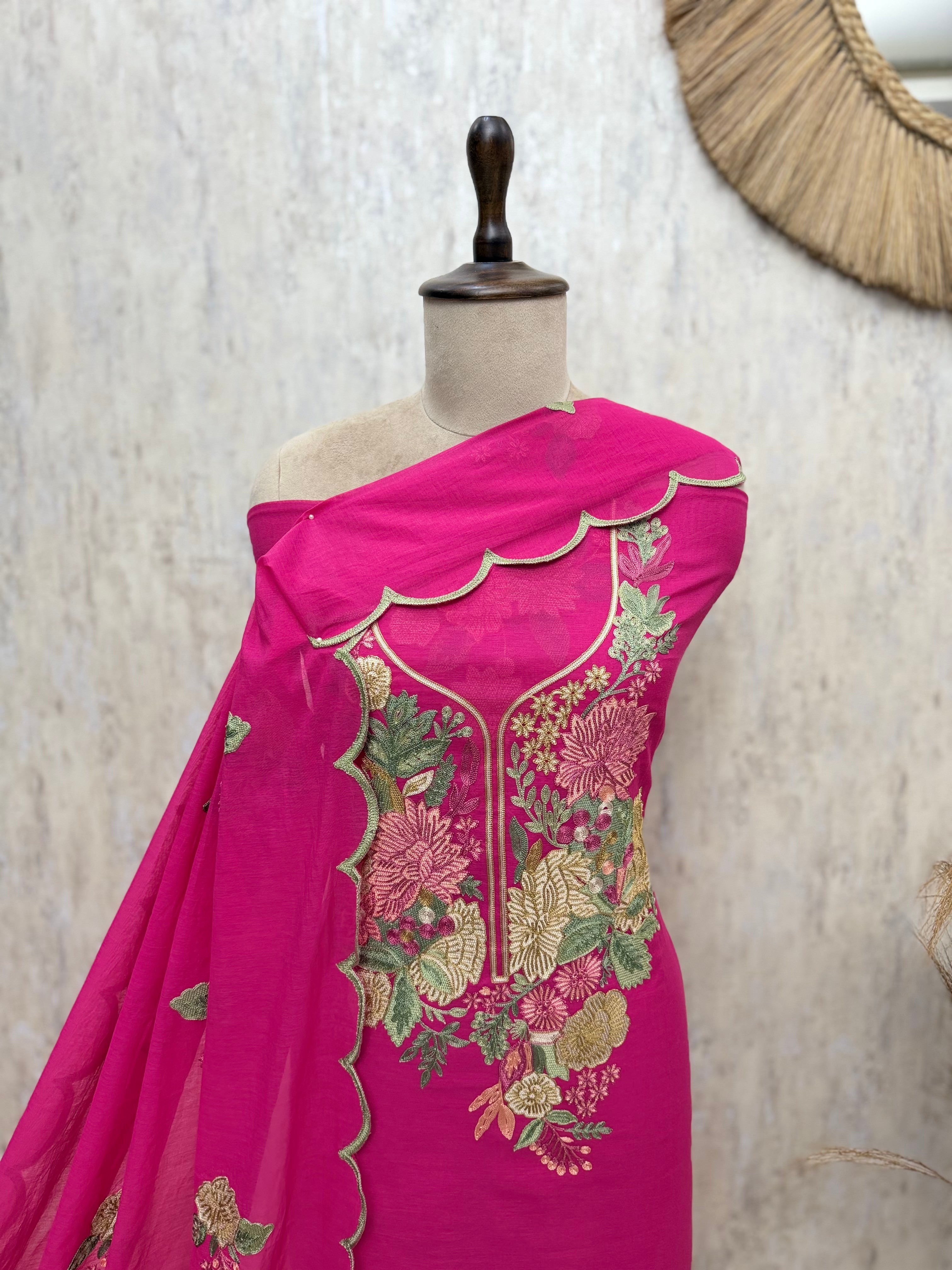 Natural Luster Of Mul Chanderi Unstitched Suits