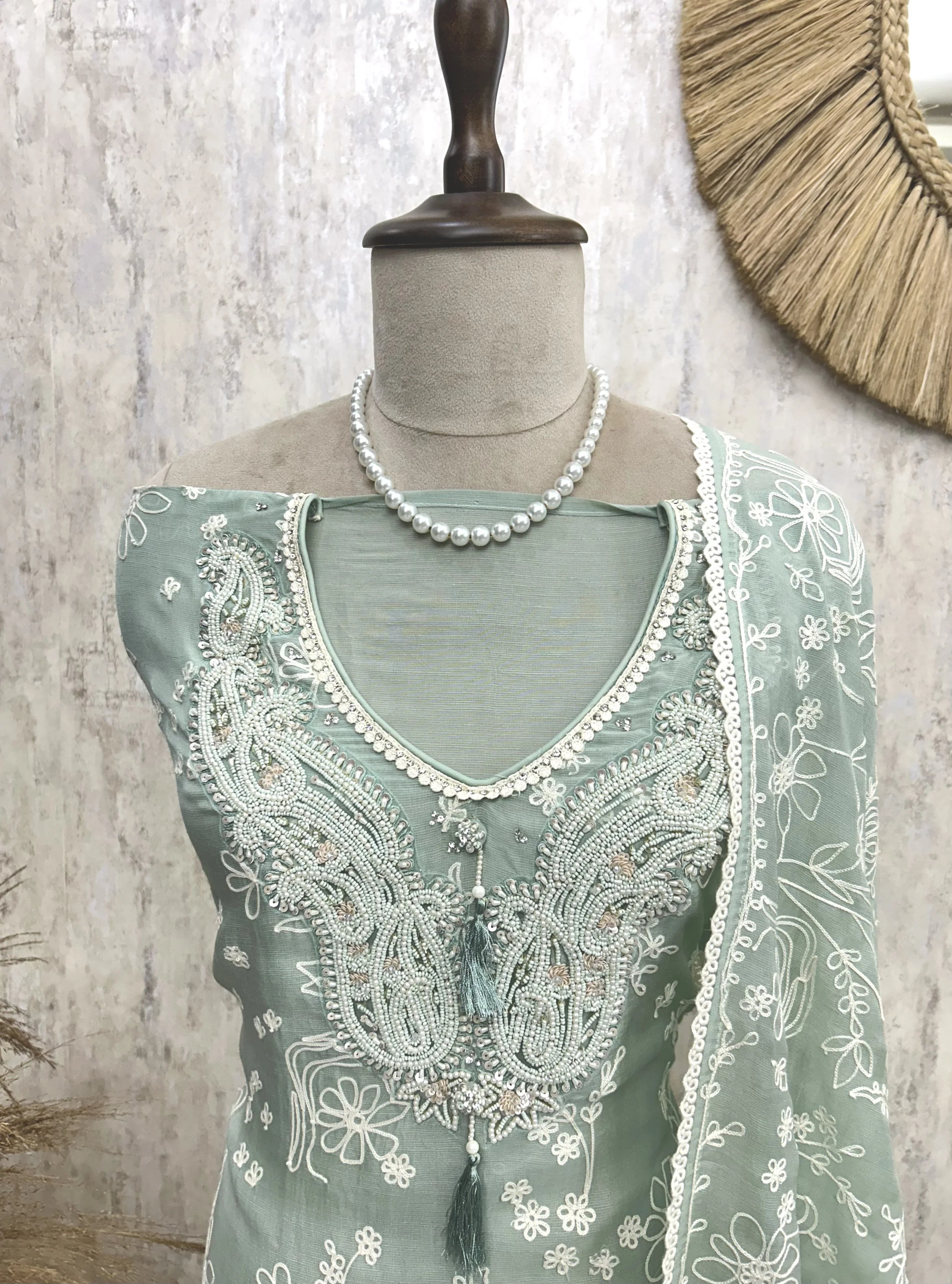 Thread Work Linen Unstitched Suit Set