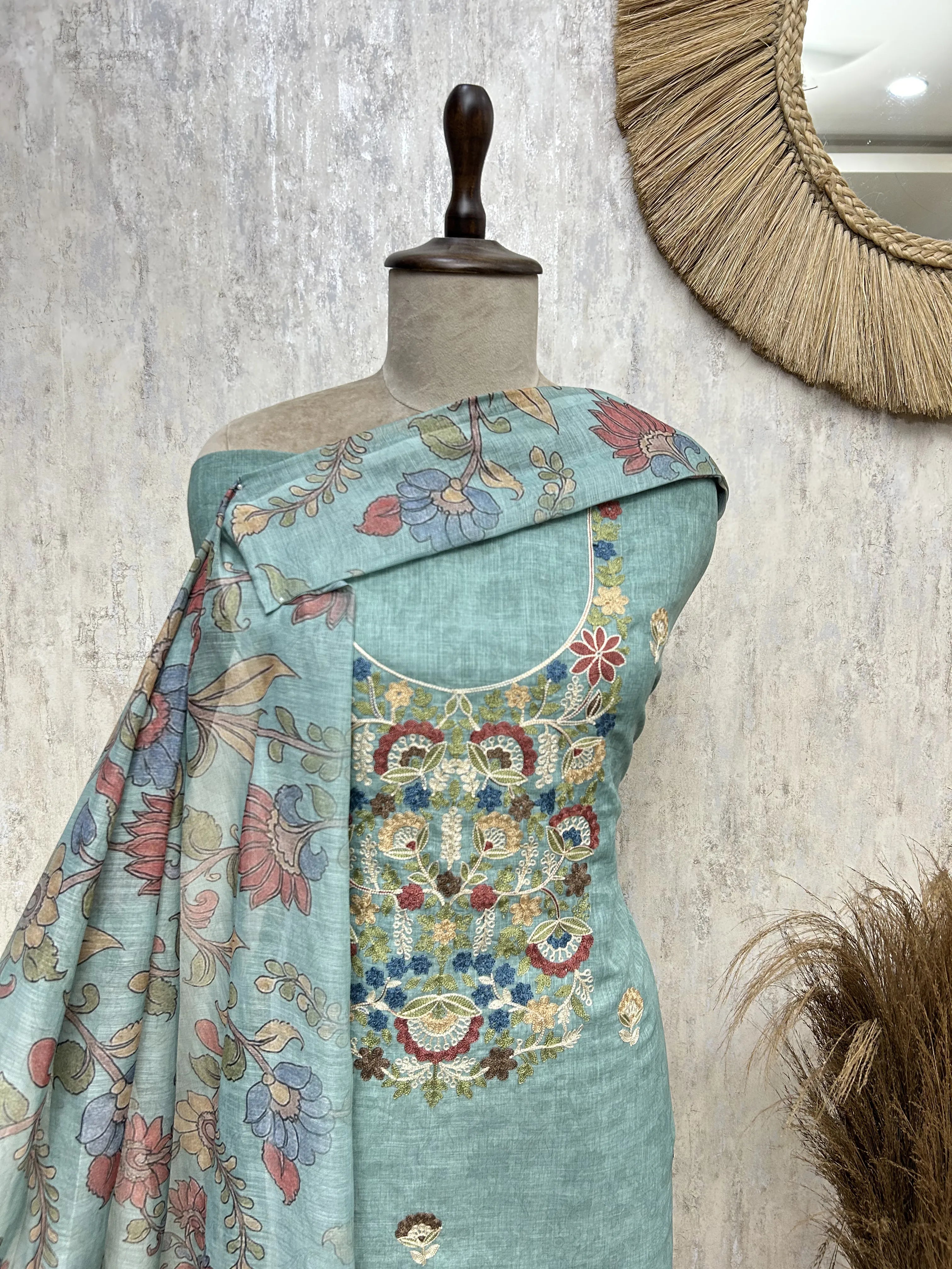 Floral Embroidered Linen Unstitched Suit