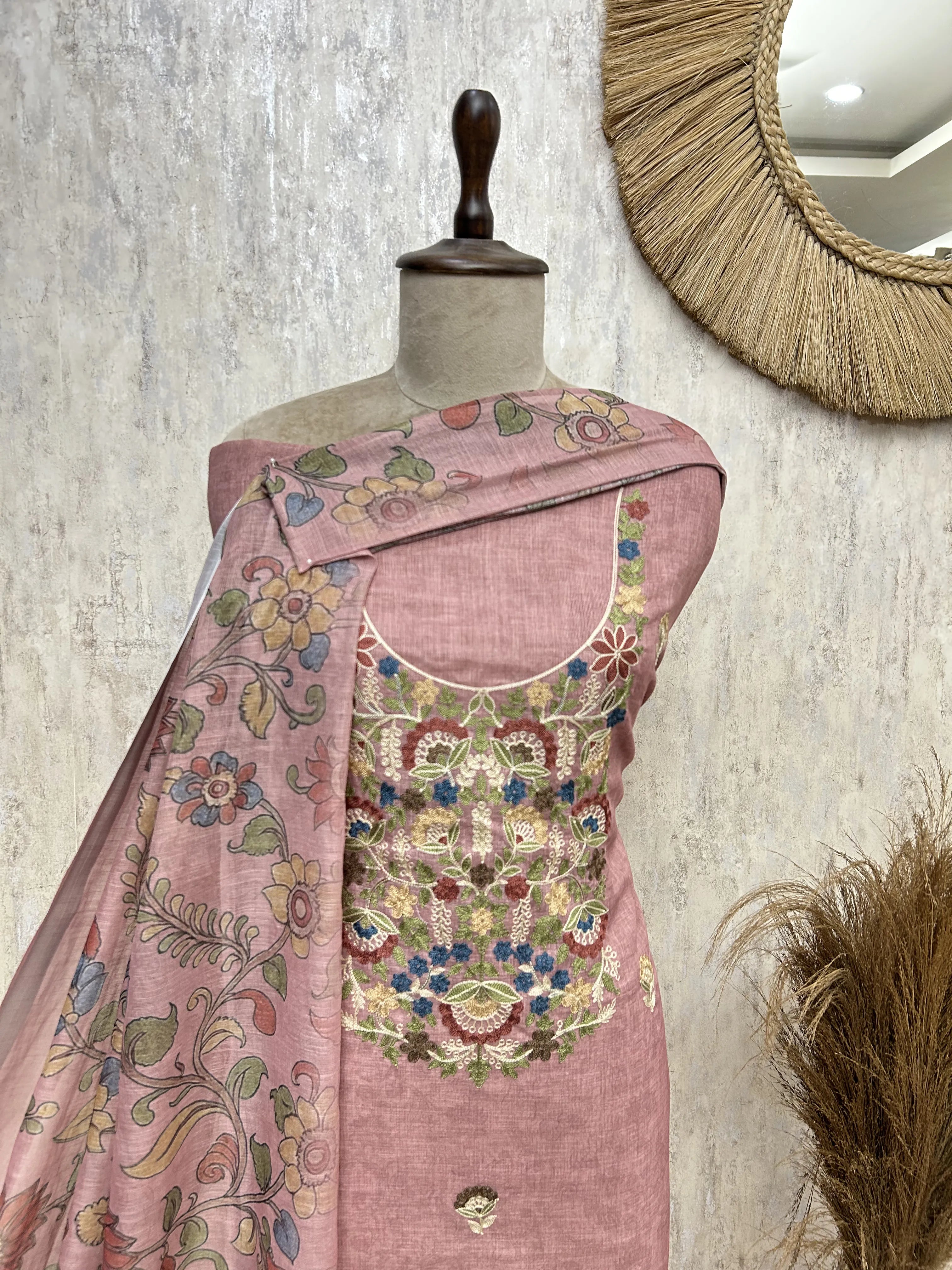 Floral Embroidered Linen Unstitched Suit