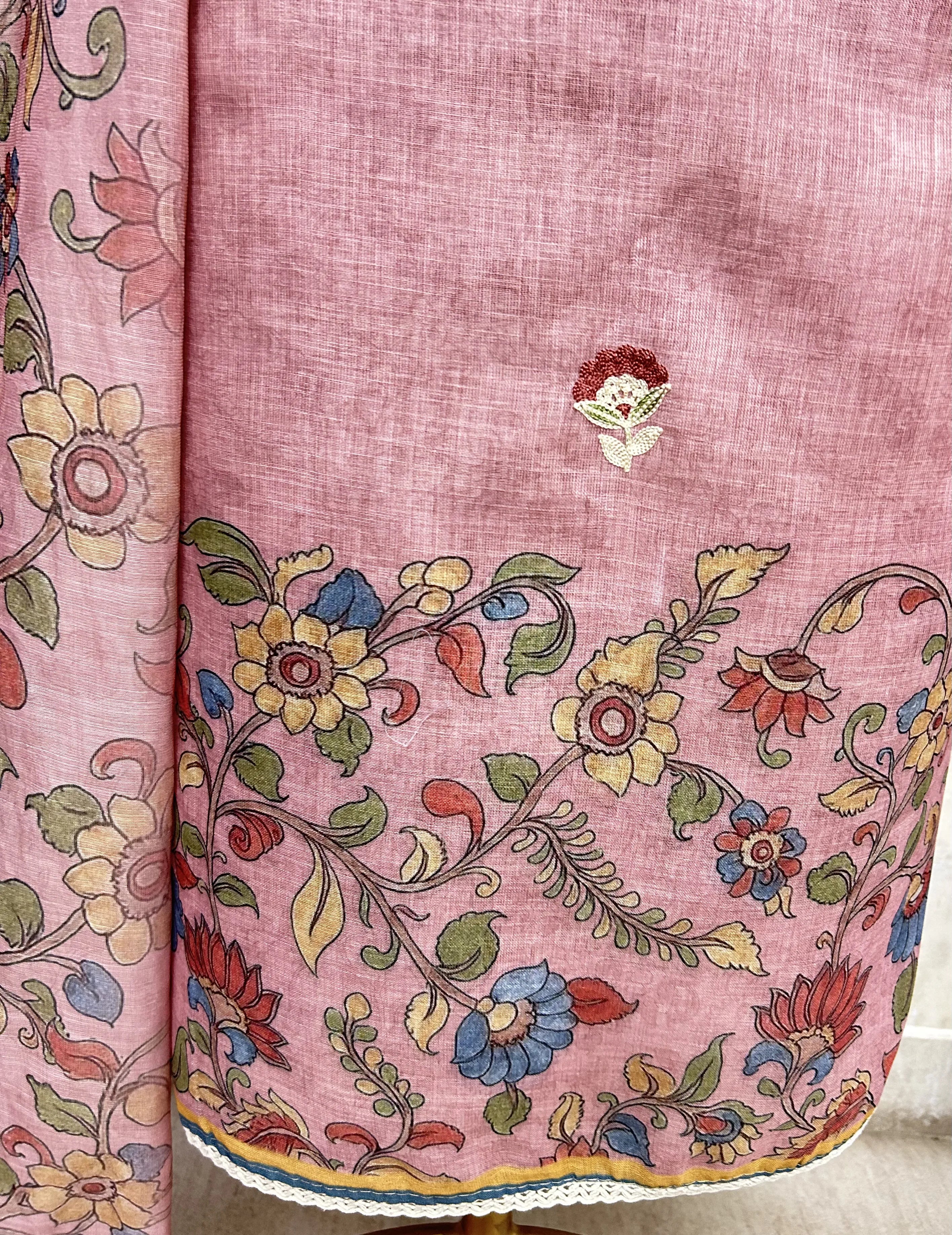 Floral Embroidered Linen Unstitched Suit