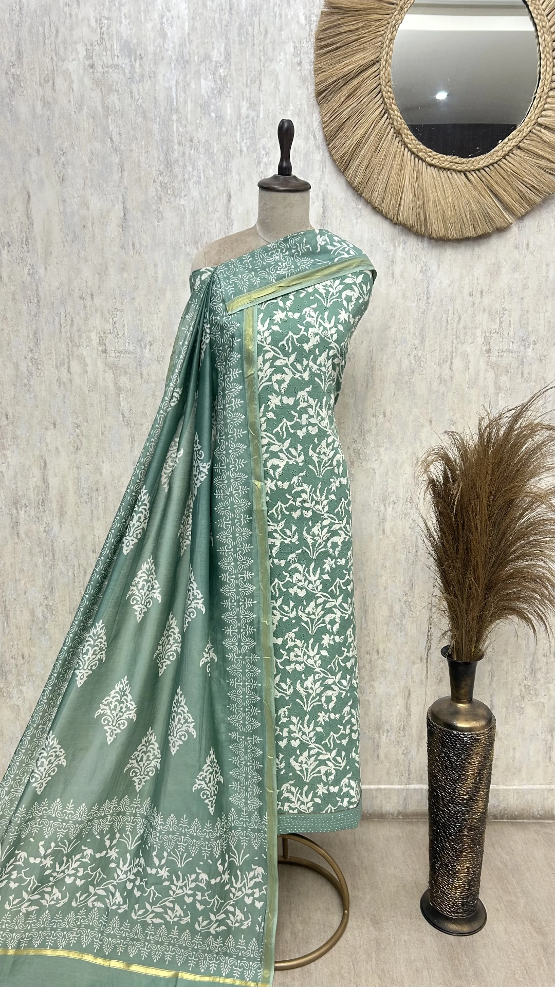 Mint Printed Cotton Unstitched suit