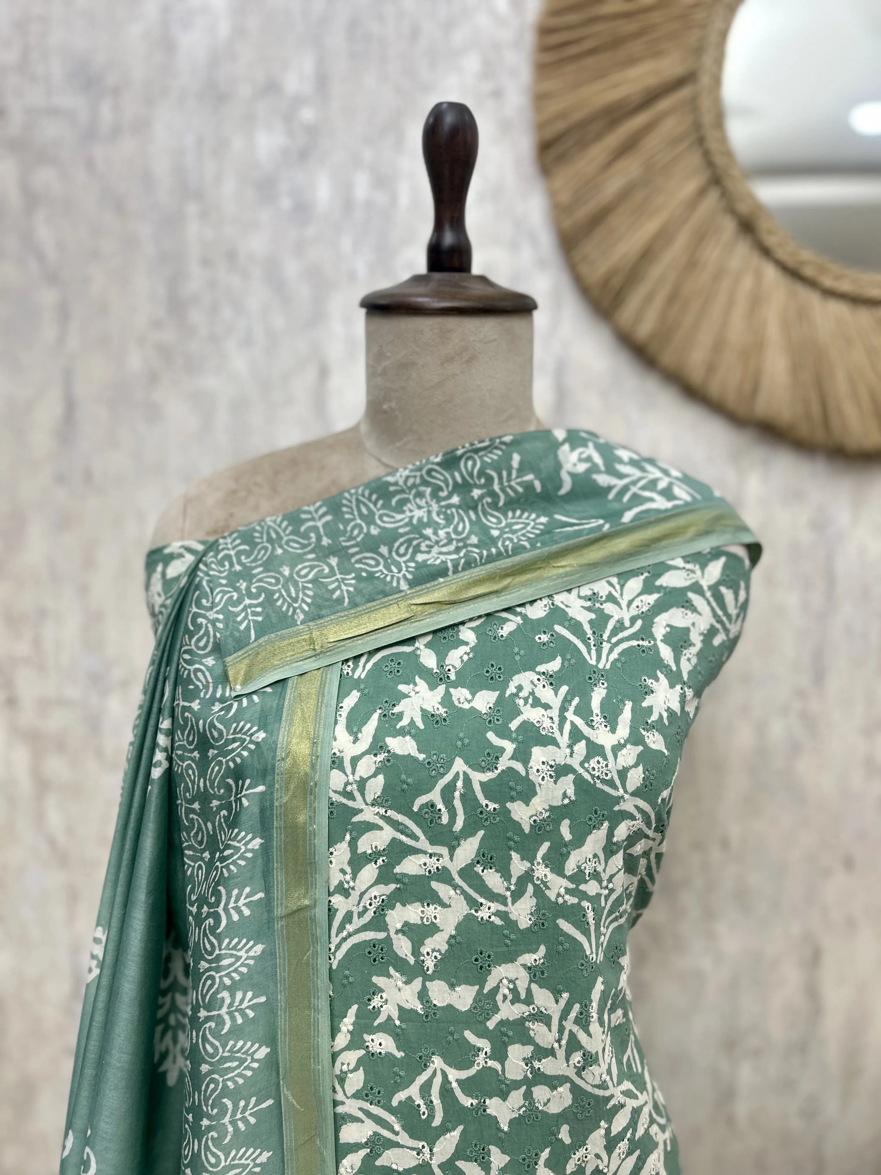 Mint Printed Cotton Unstitched suit