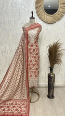 Beige Floral Heritage Maheshwari Unstitched suit