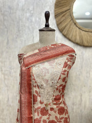 Beige Floral Heritage Maheshwari Unstitched suit