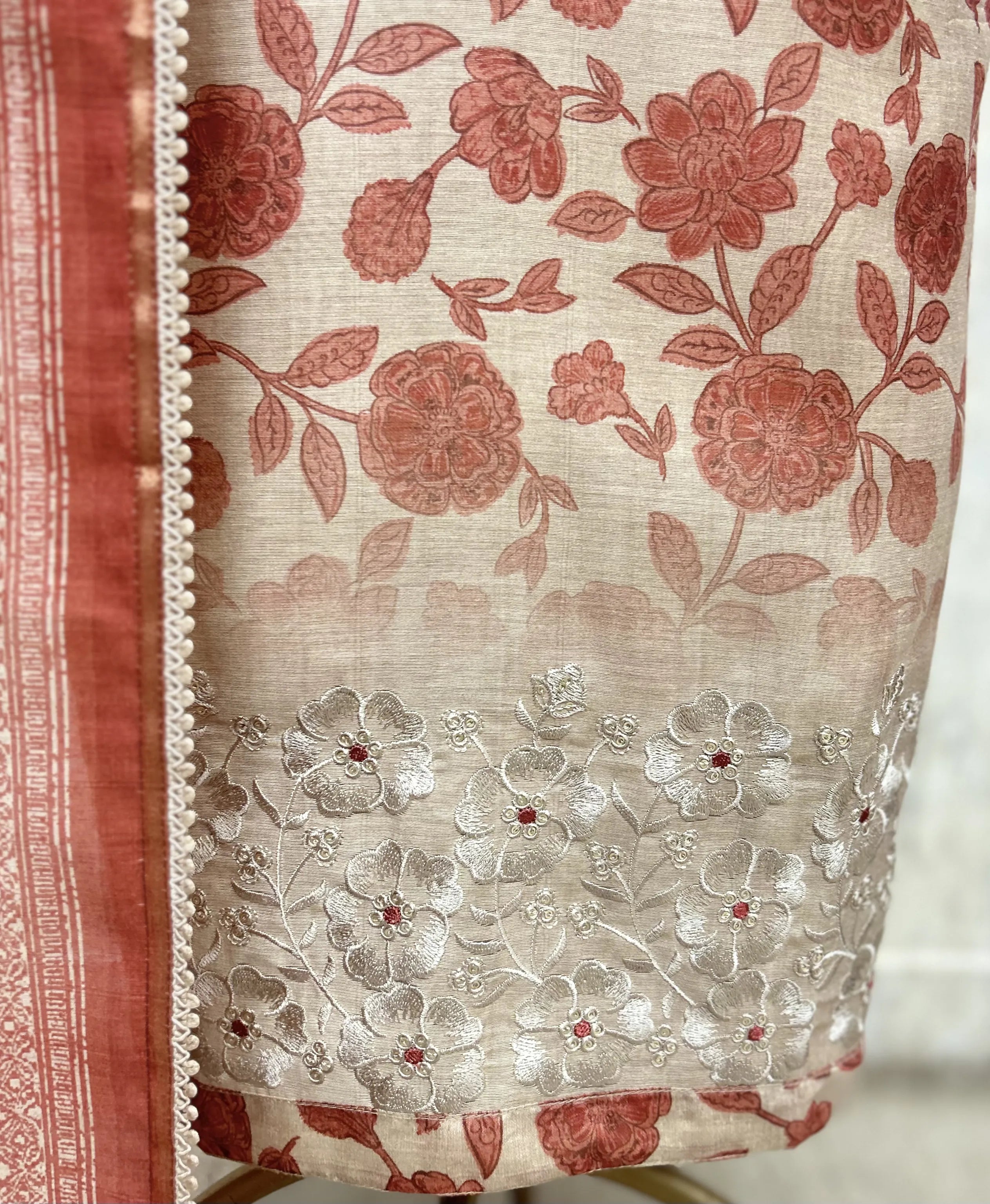 Beige Floral Heritage Maheshwari Unstitched suit