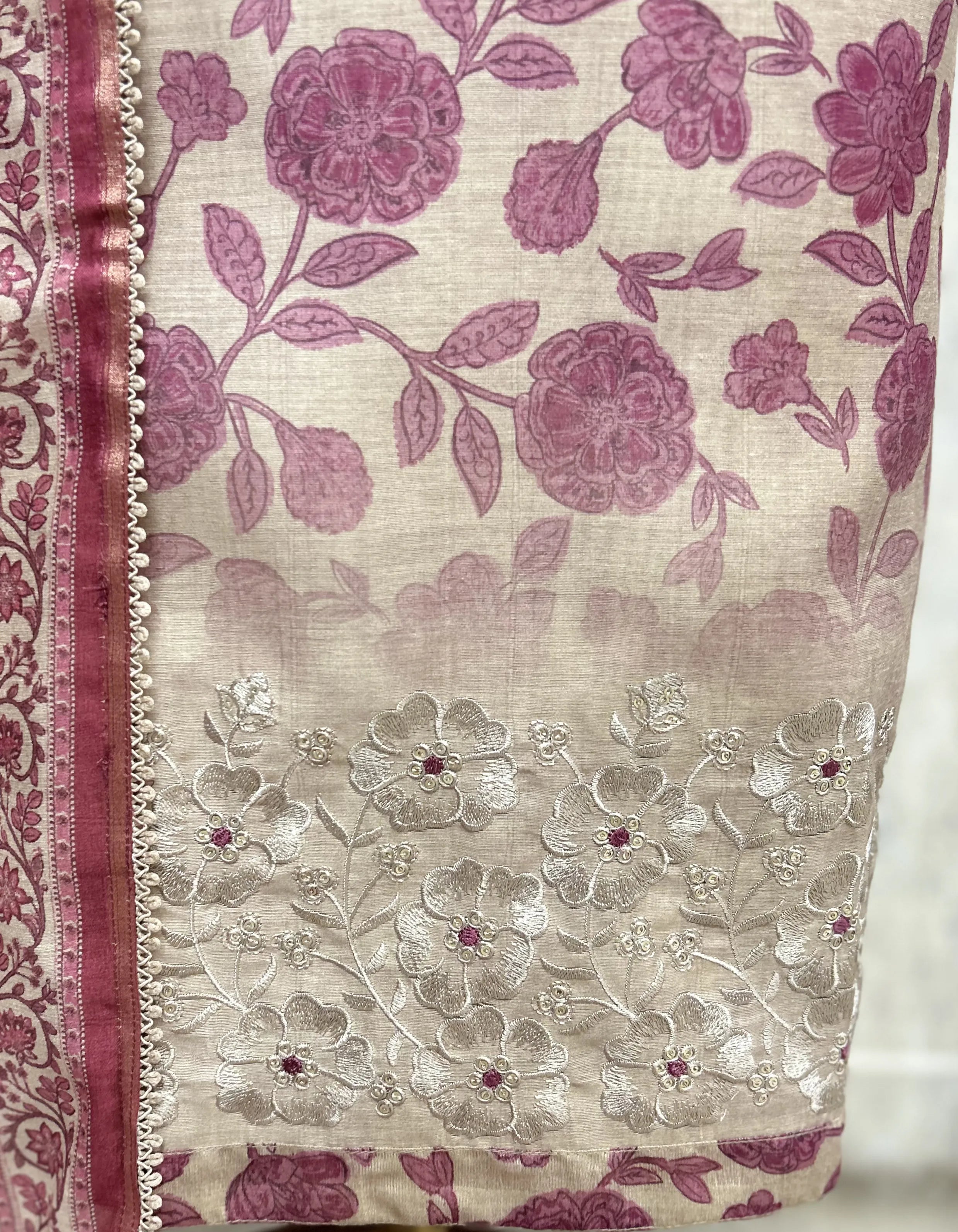 Beige Floral Heritage Maheshwari Unstitched suit