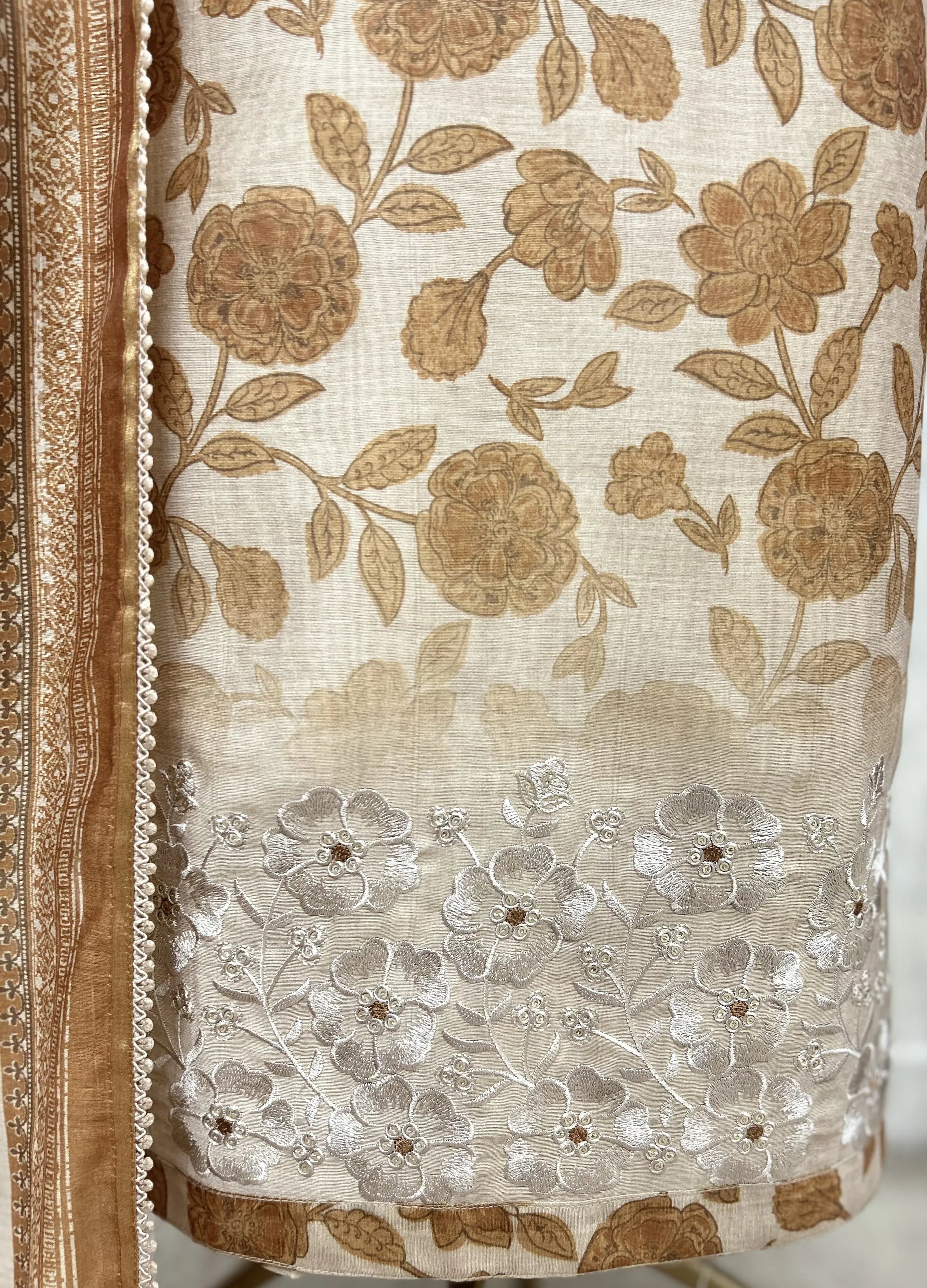 Beige Floral Heritage Maheshwari Unstitched suit