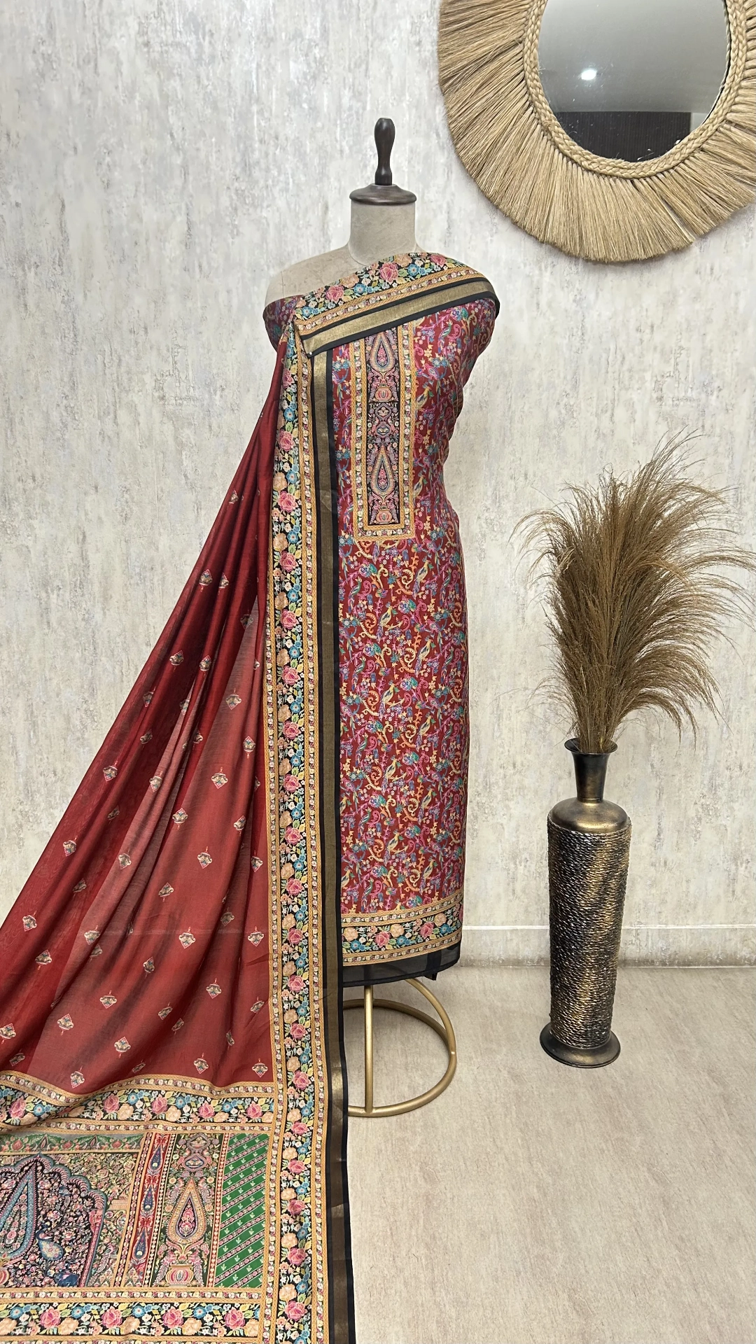 Midnight Floral Heritage Unstitched Maheshwari suit