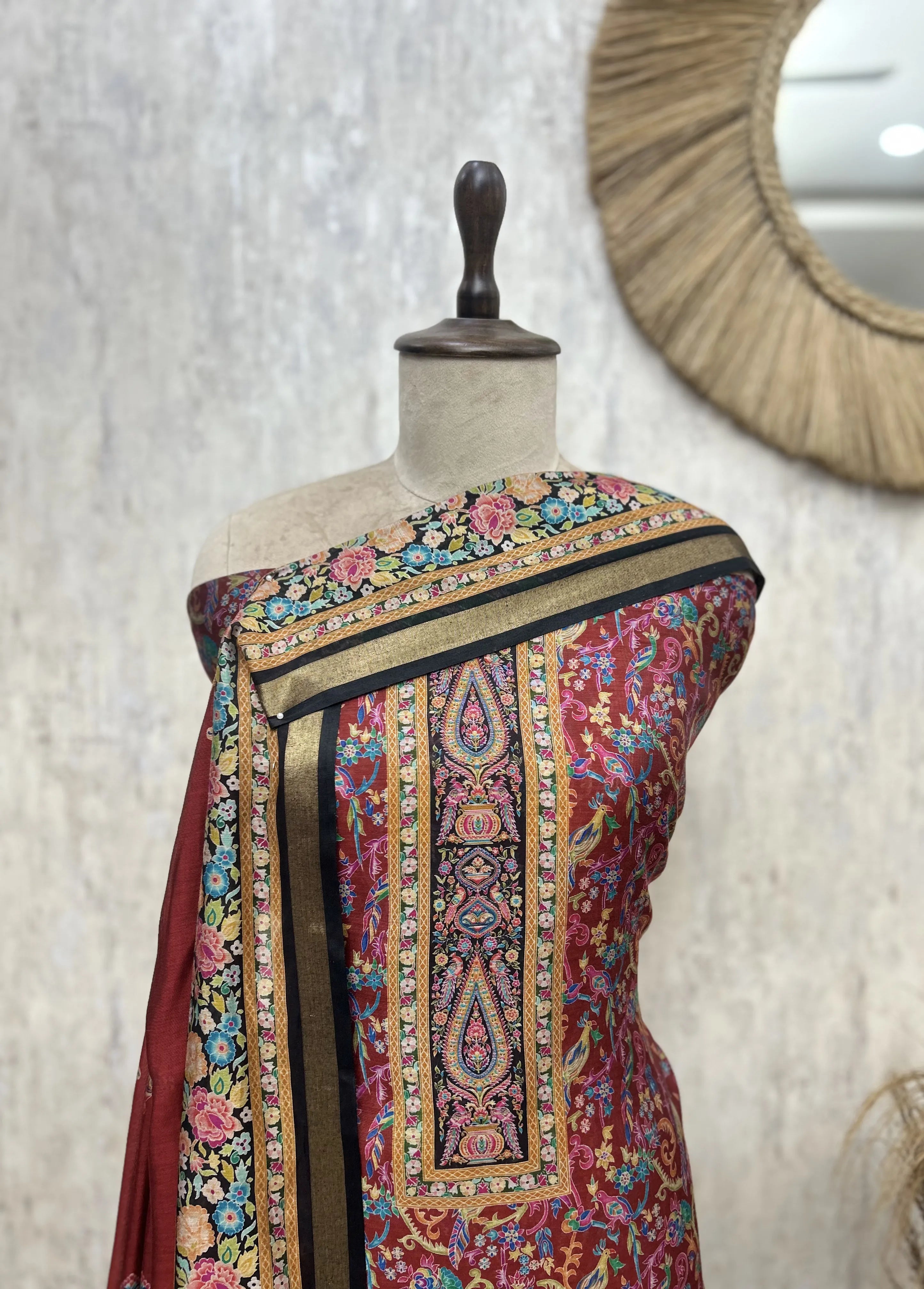 Midnight Floral Heritage Unstitched Maheshwari suit