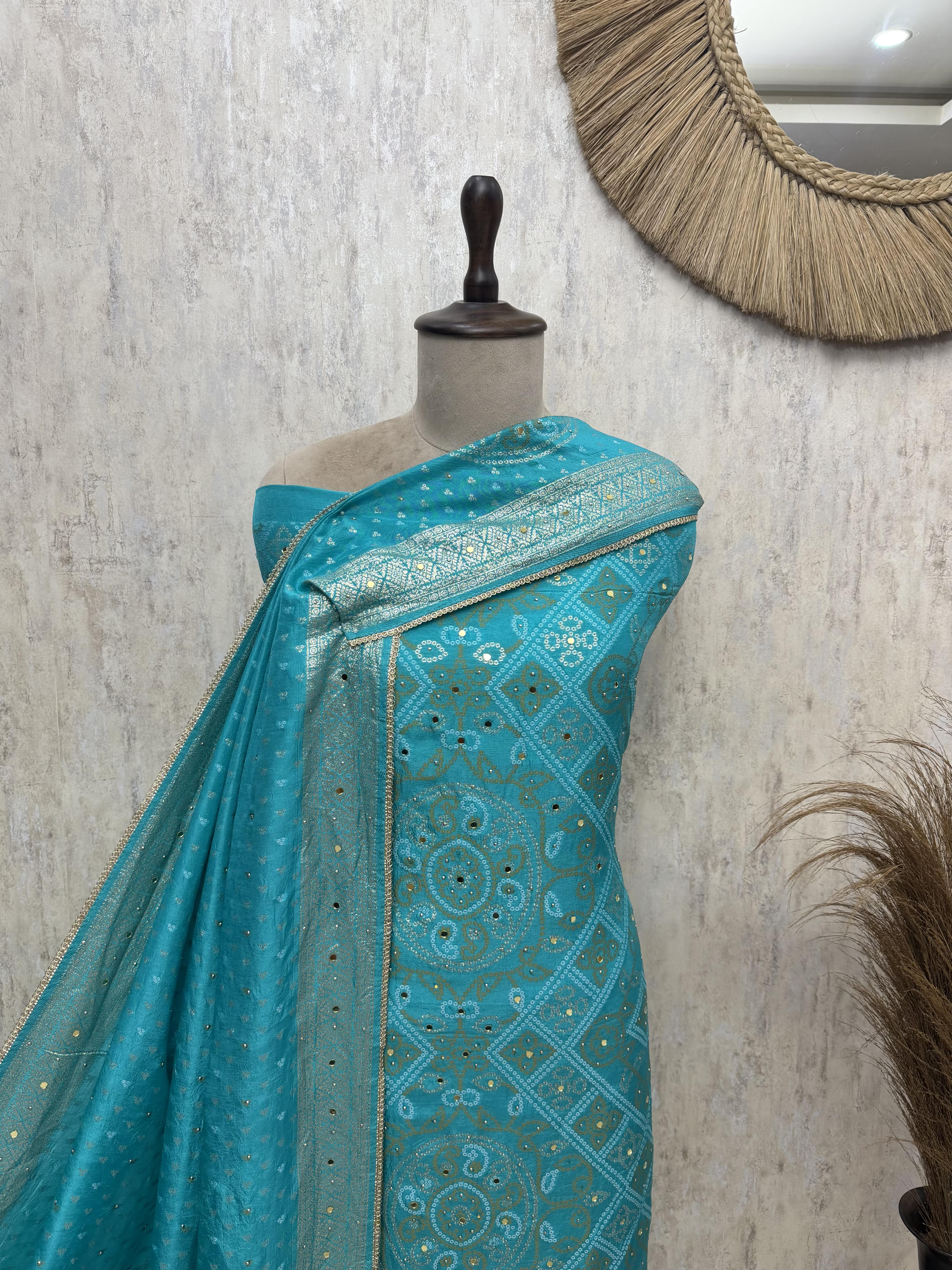 Ethereal Elegance Woven in Dola silk Unstitched Suits