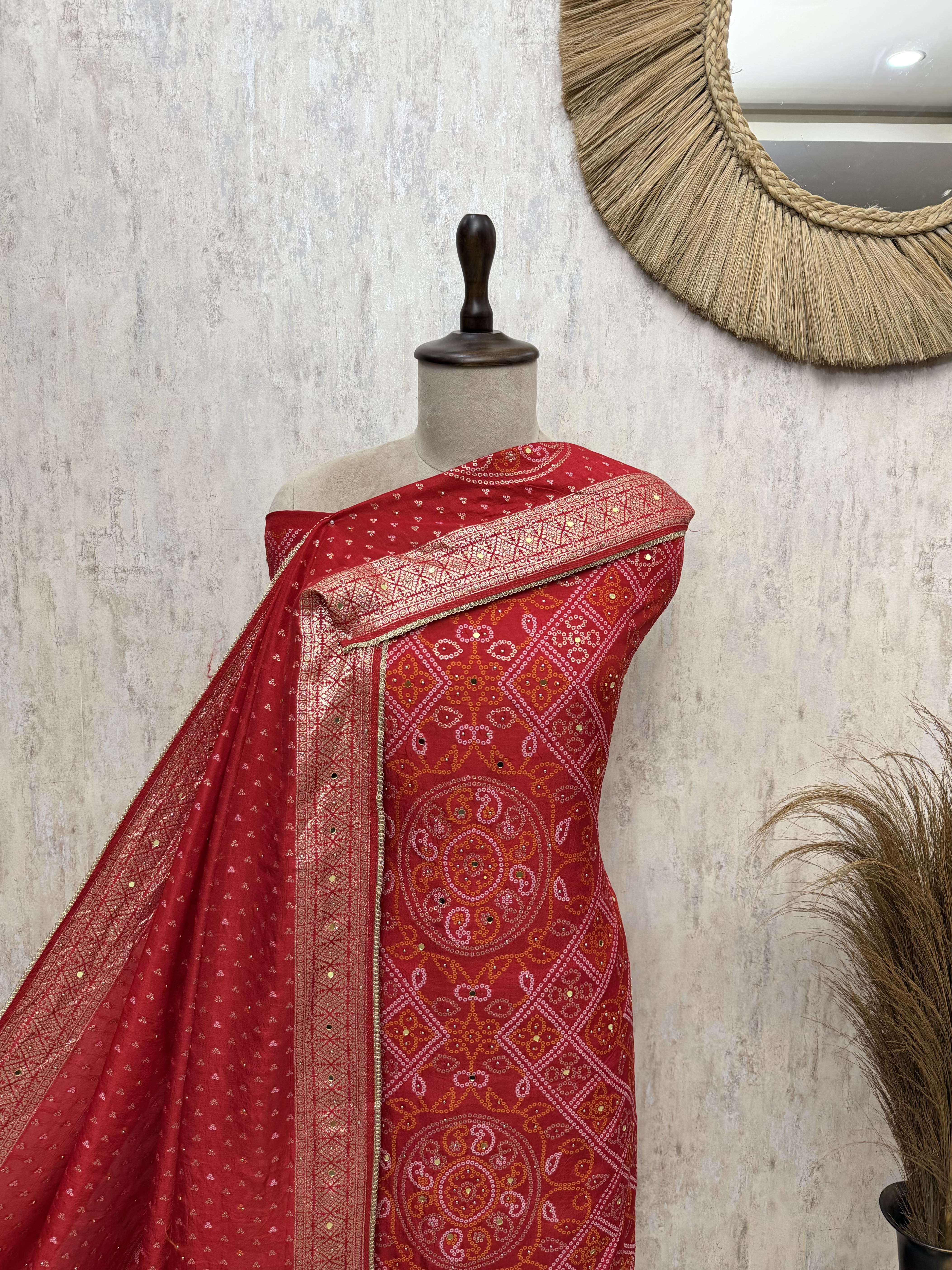 Ethereal Elegance Woven in Dola silk Unstitched Suits