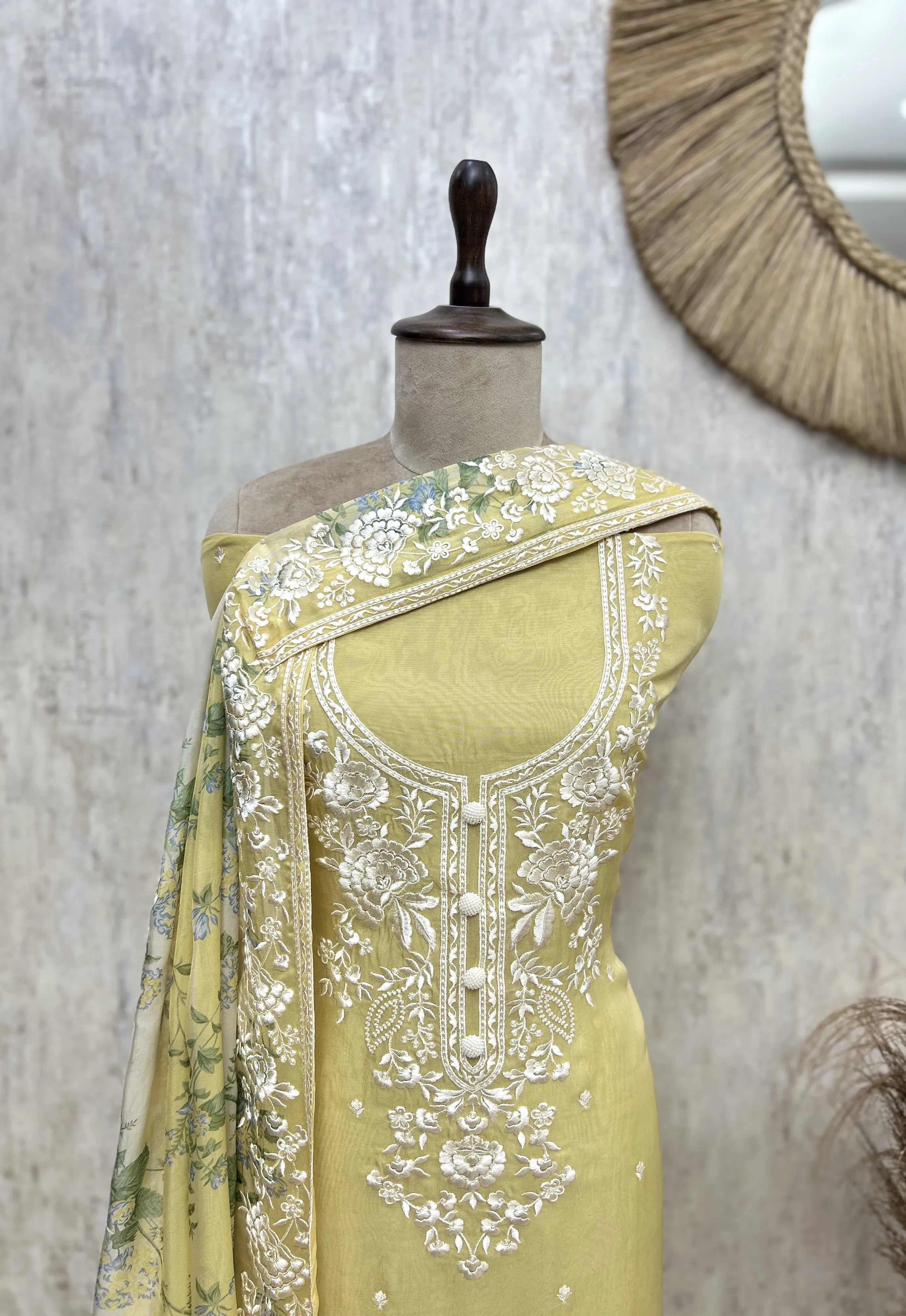 Blush Floral Embroidered Organza Unstitched suit