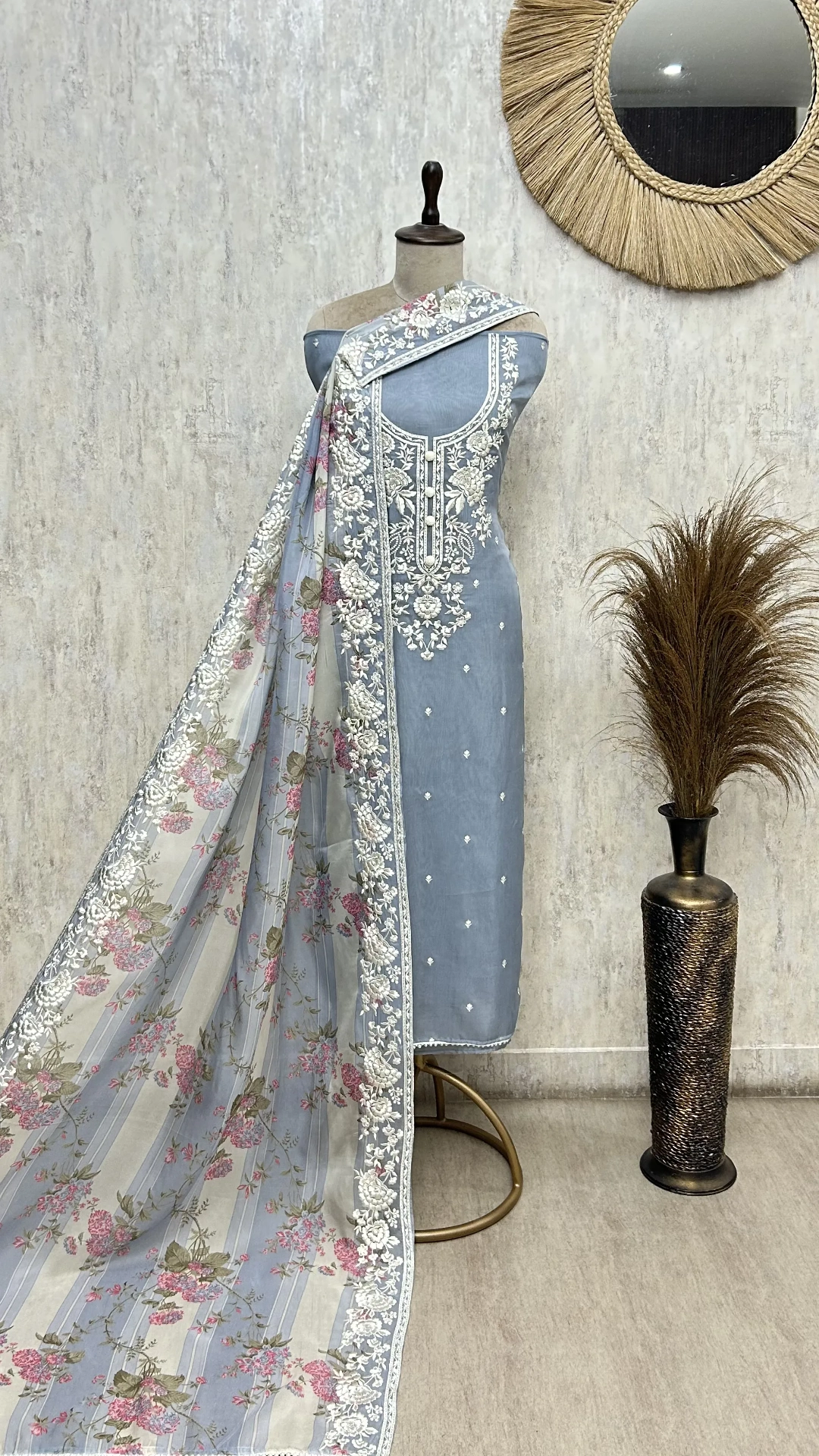 Blush Floral Embroidered Organza Unstitched suit