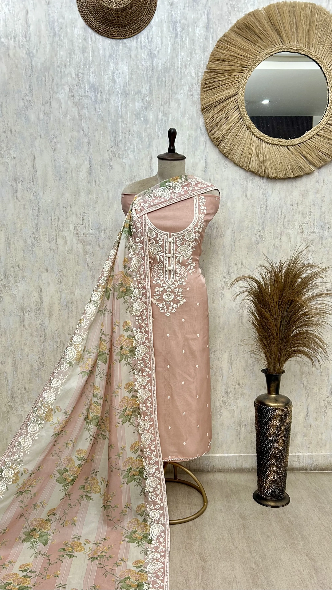 Blush Floral Embroidered Organza Unstitched suit