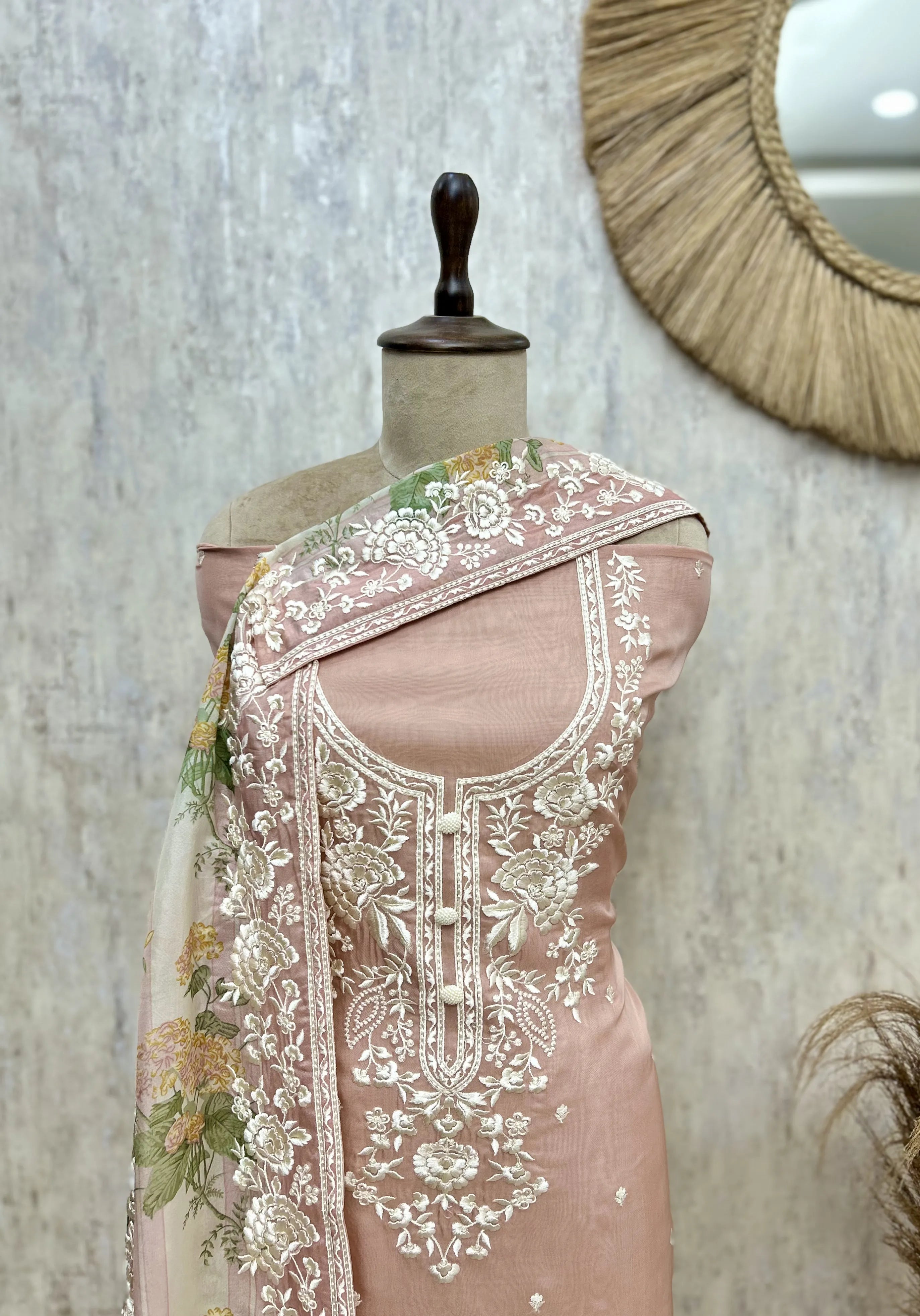 Blush Floral Embroidered Organza Unstitched suit