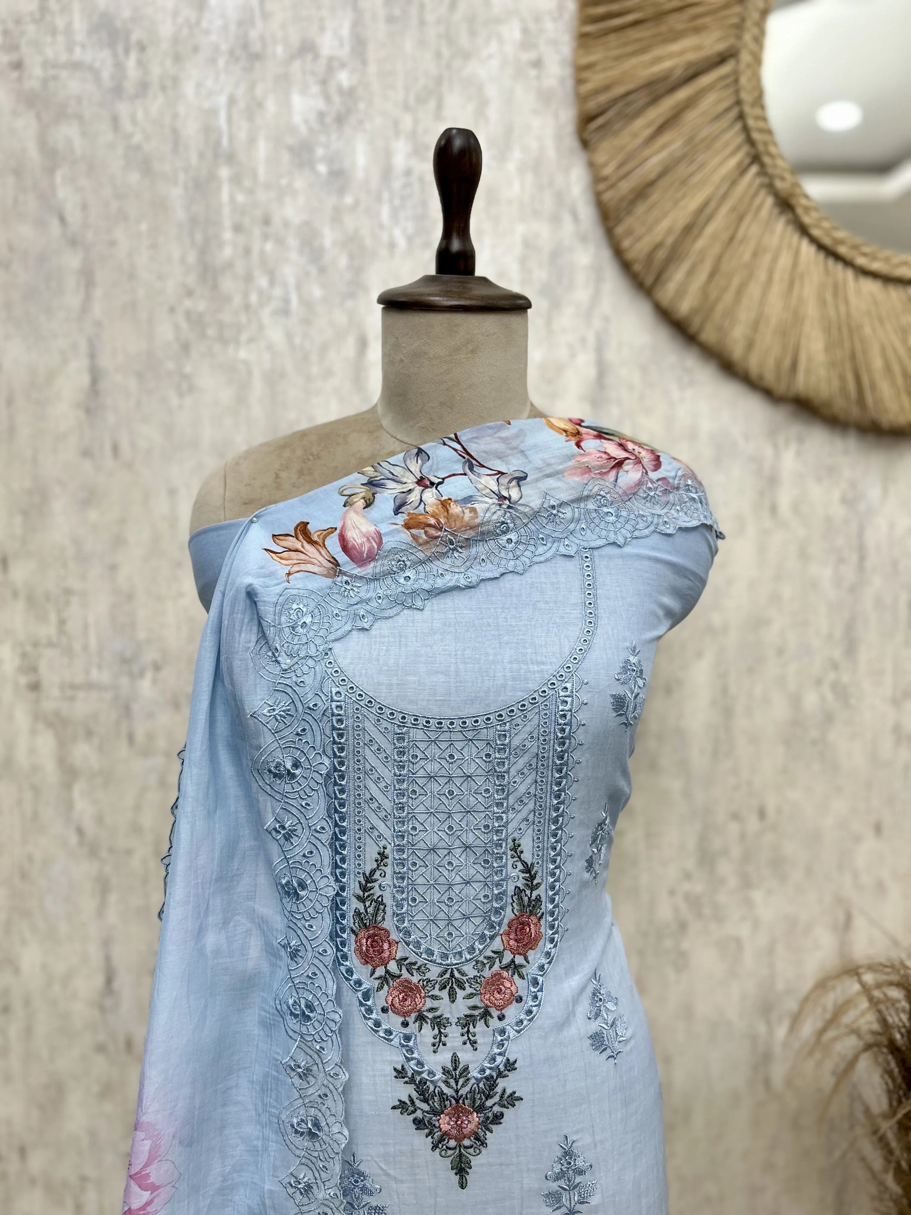 Bloom Embroidered Mul cotton Unstitched suit