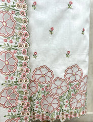 White Blossom Mul chanderi Embroidered Suit