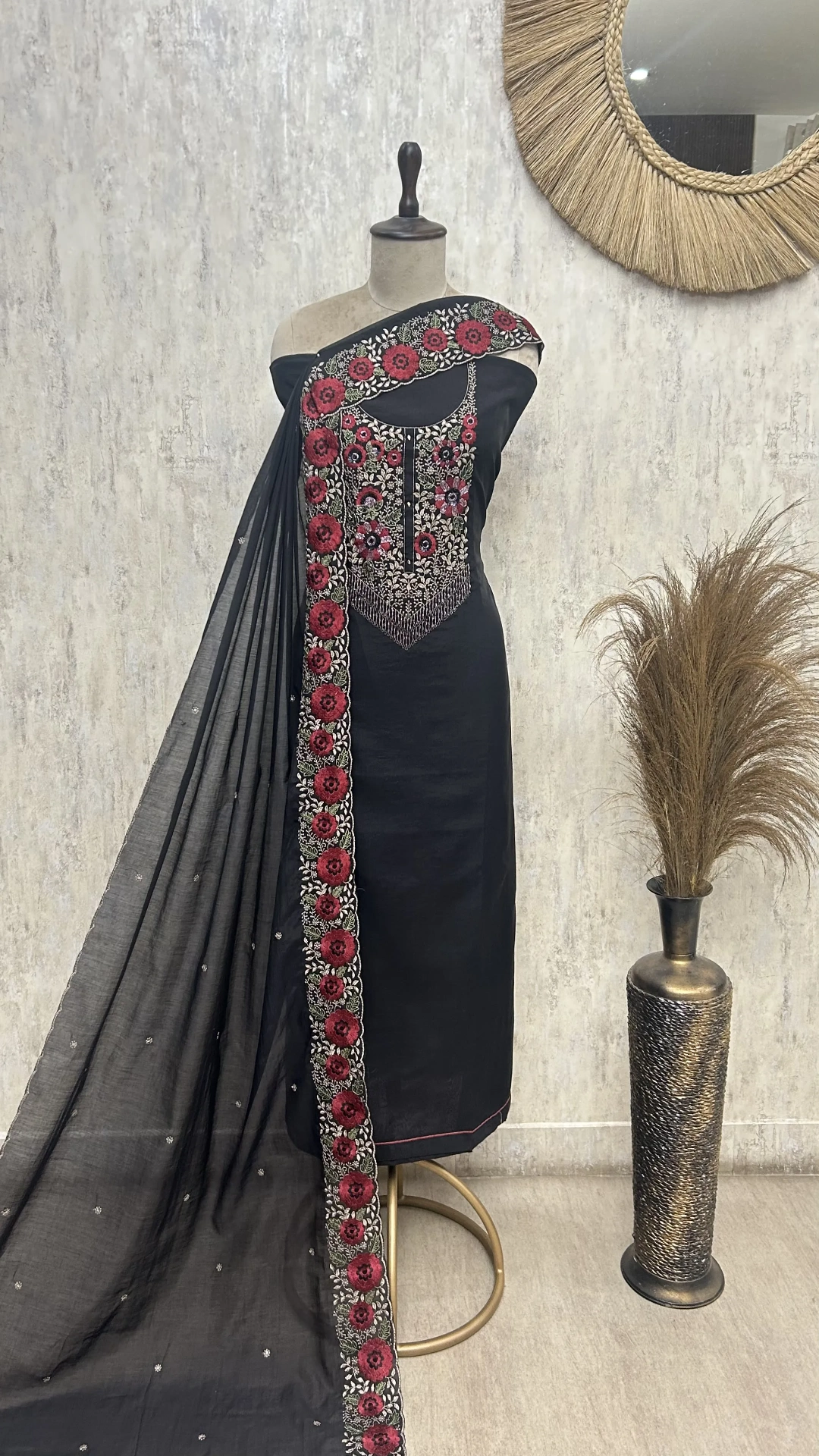 Midnight Floral Embroidered Unstitched suit