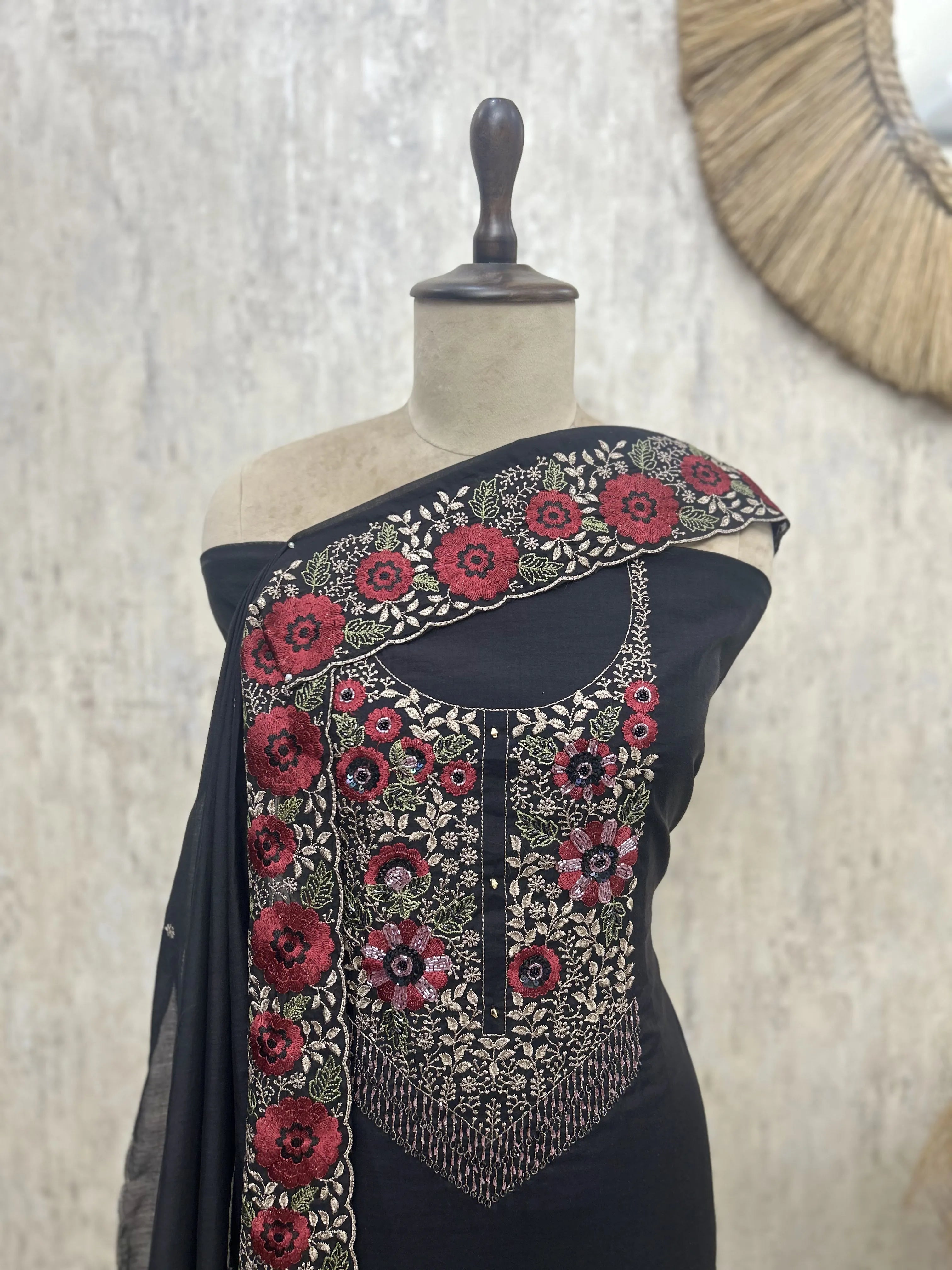 Midnight Floral Embroidered Unstitched suit