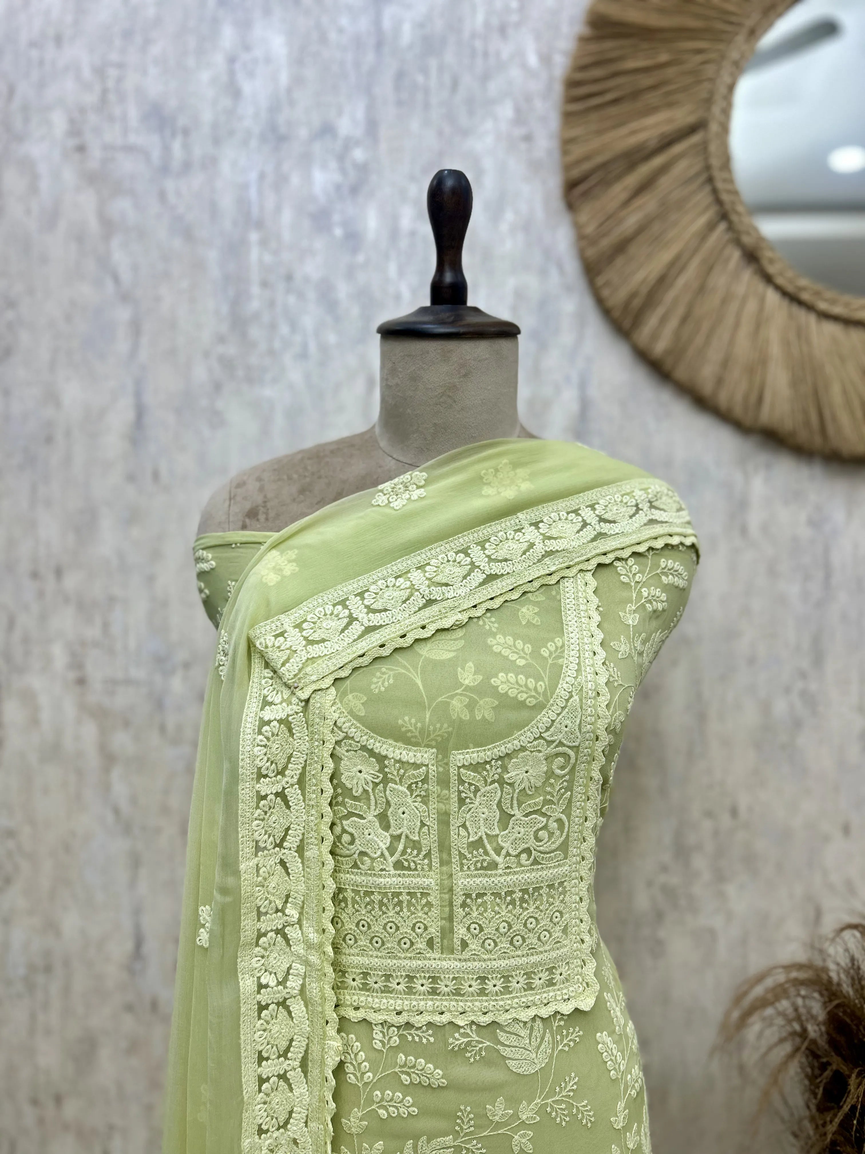 Pistachio Chikankari Grace Georgette Unstitched suit