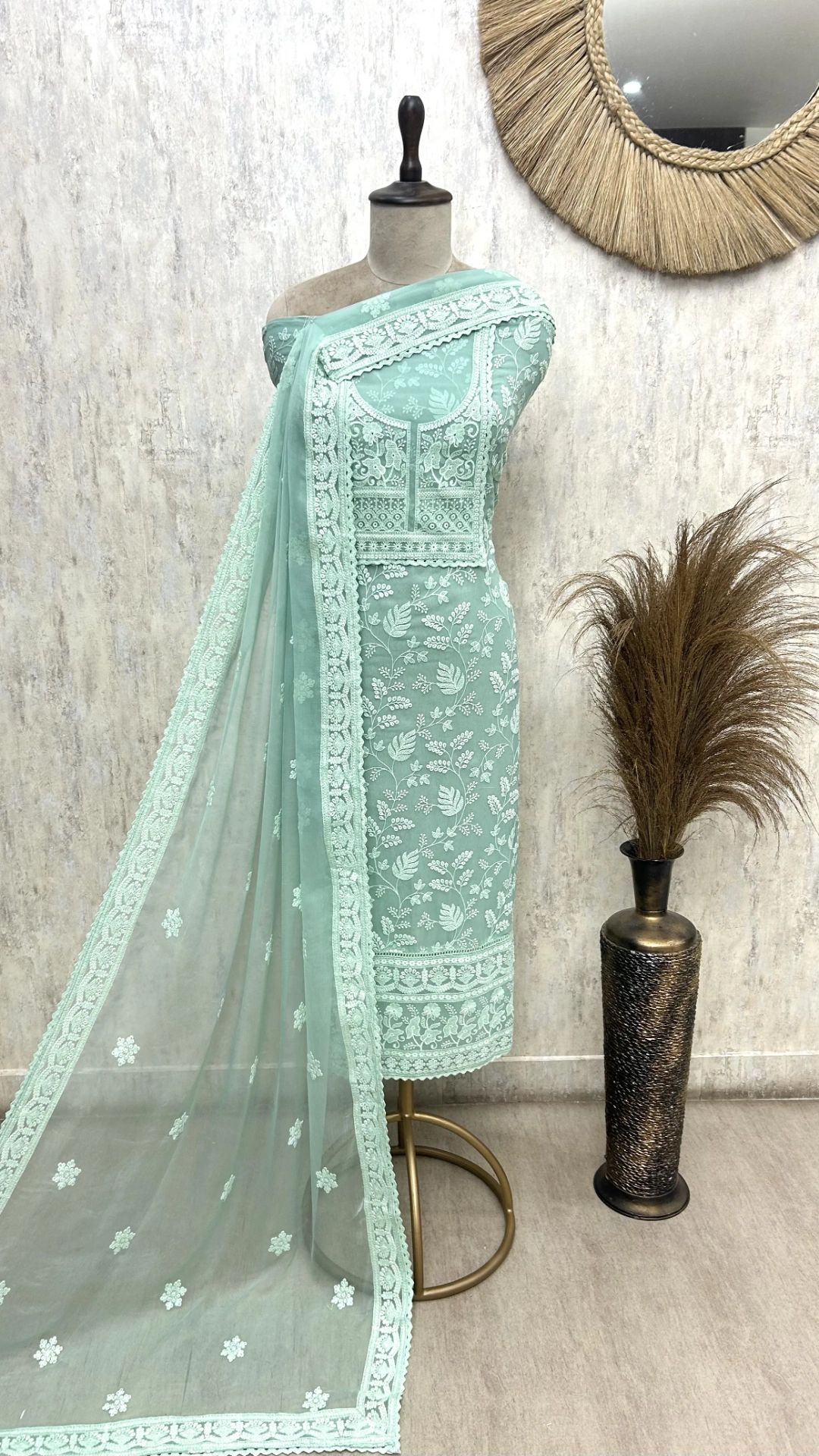 Pistachio Chikankari Grace Georgette Unstitched suit