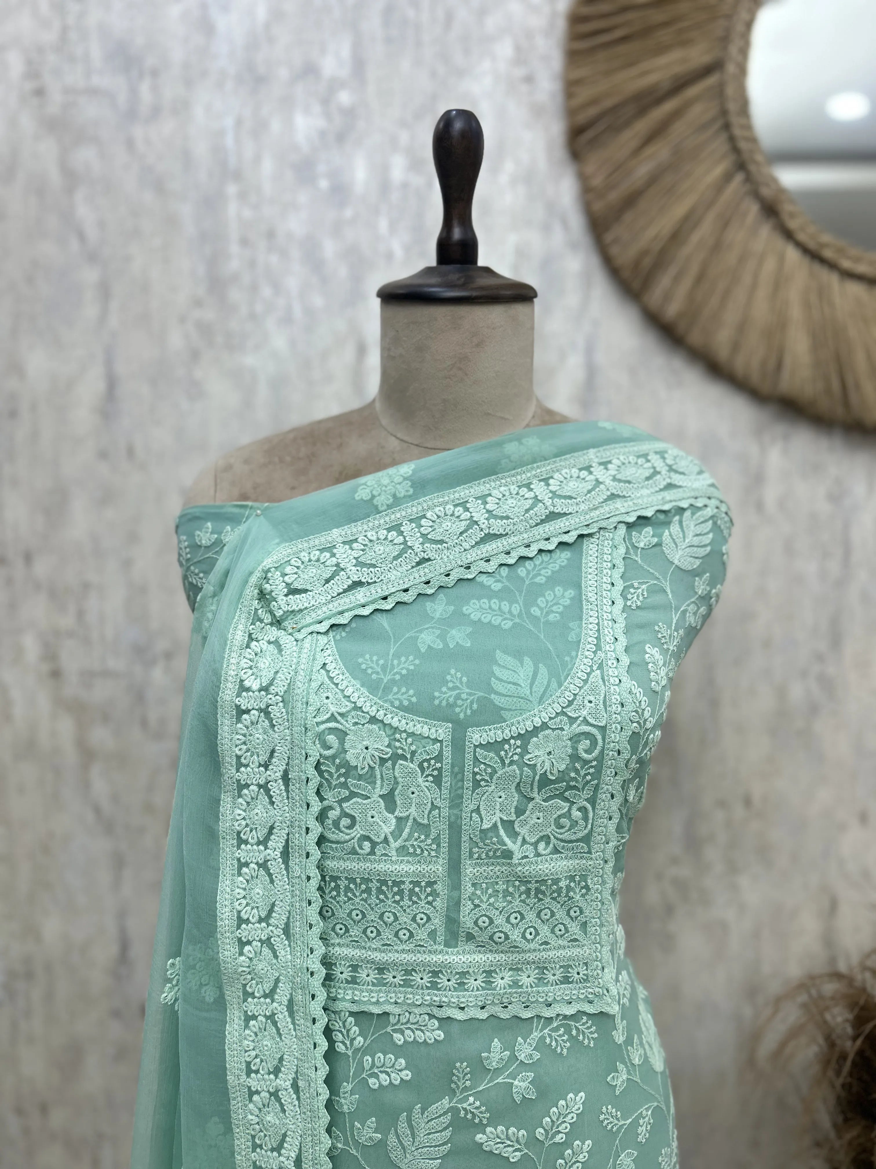 Pistachio Chikankari Grace Georgette Unstitched suit