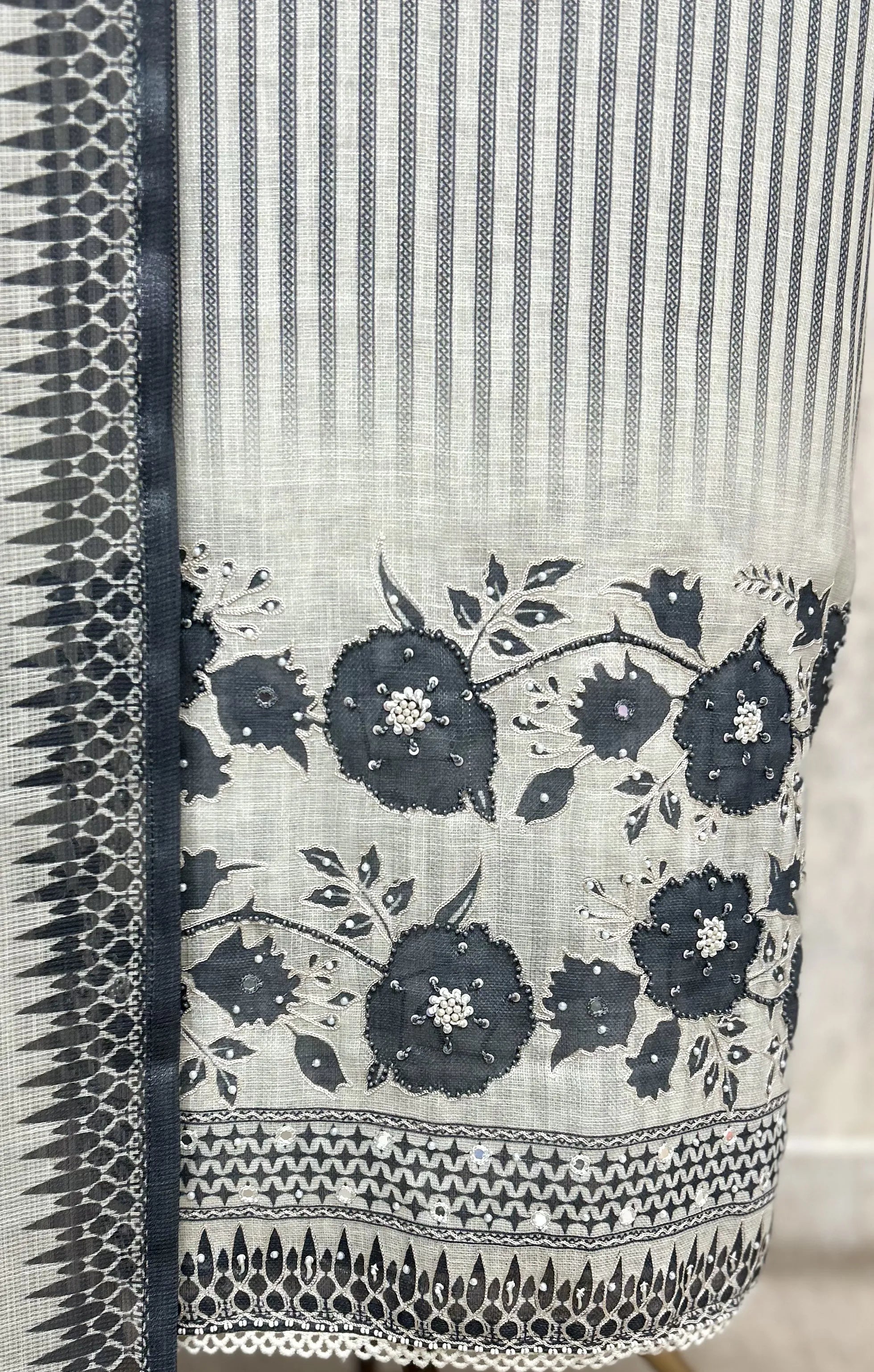 Teal Striped Elegance Unstitched suit