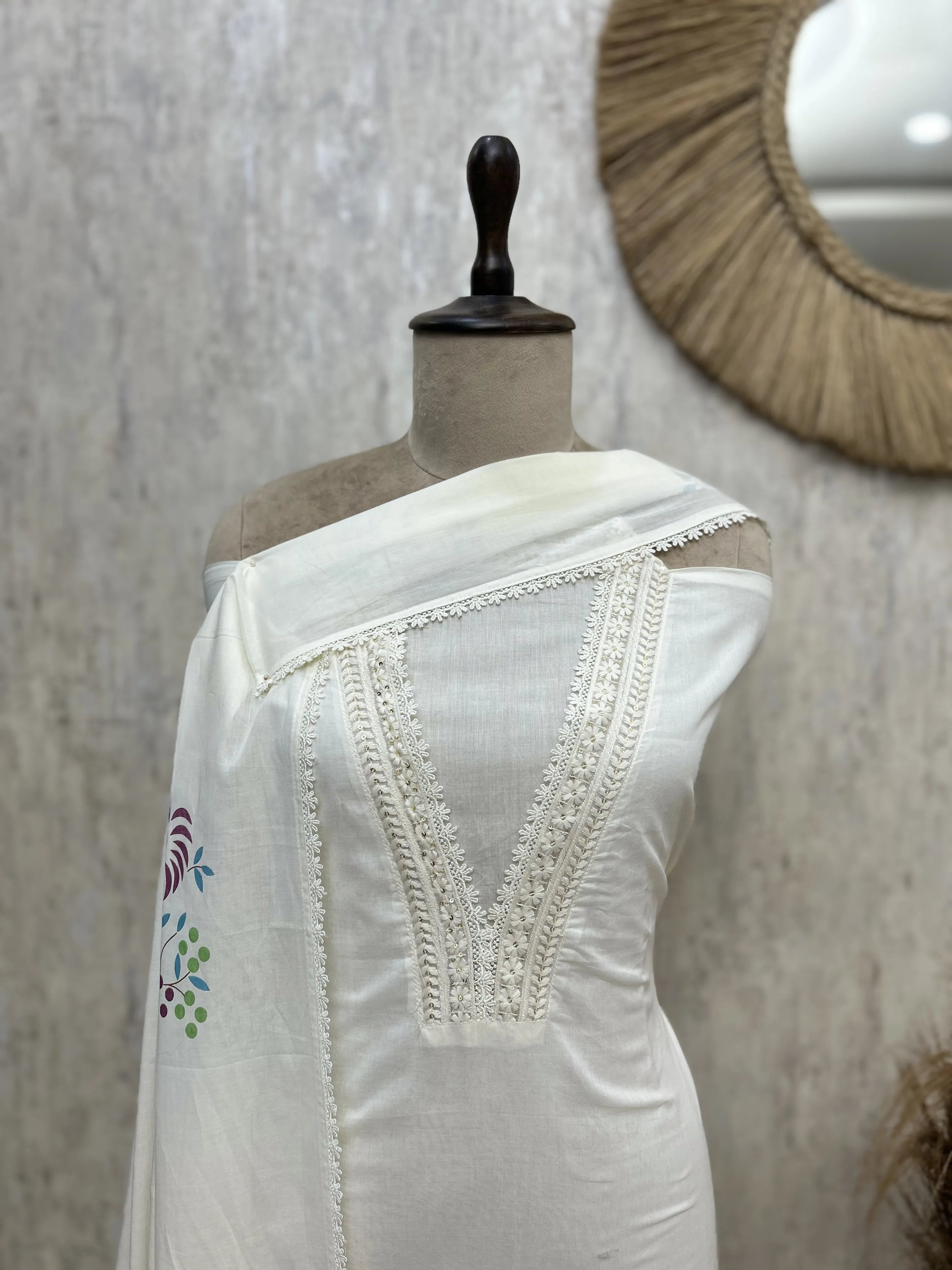 Pearl Embroidered Elegance Mul chanderi Unstitched suit