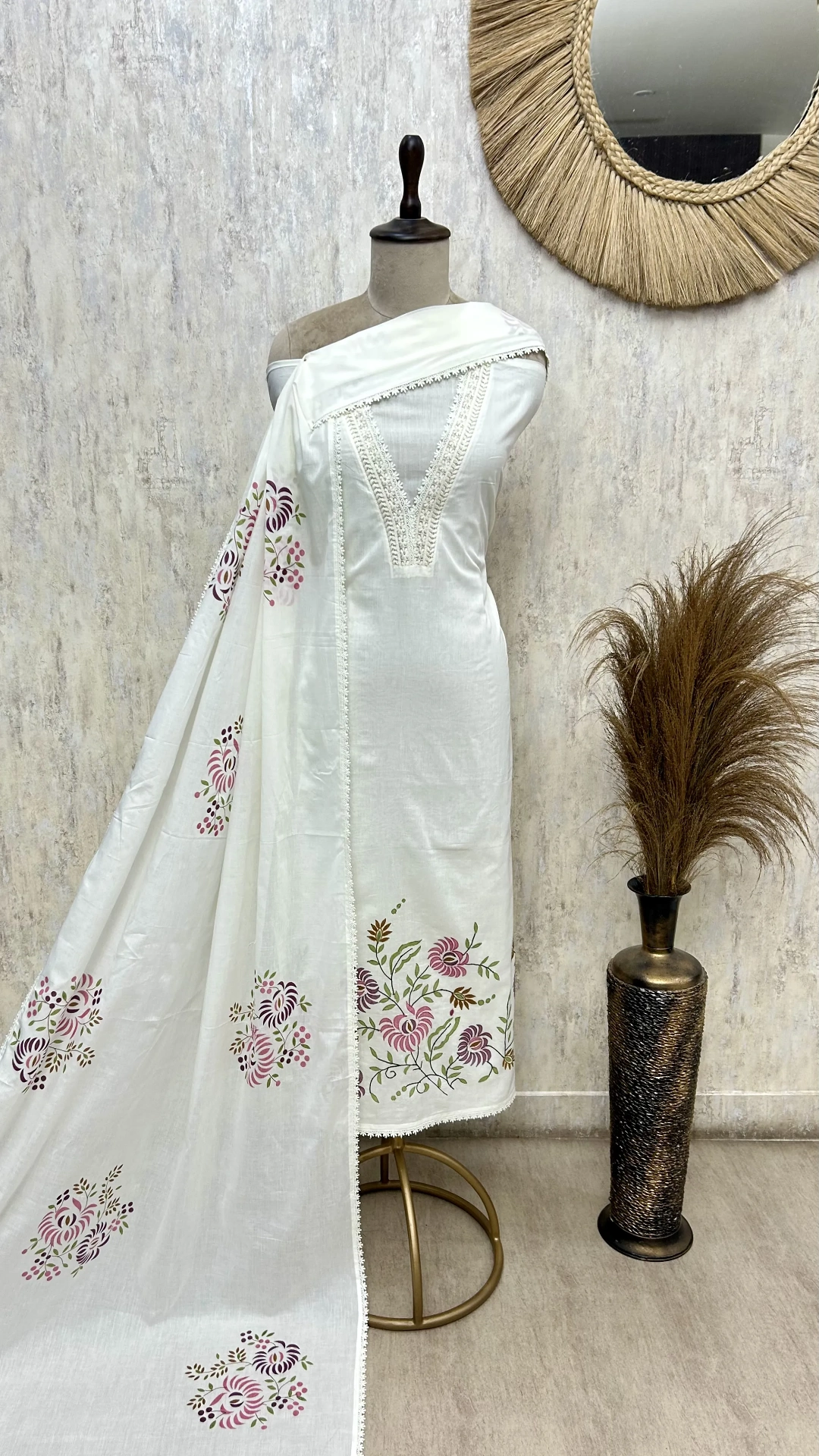 Pearl Embroidered Elegance Mul chanderi Unstitched suit