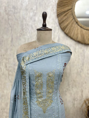 Powder Elegance mul chanderi Unstitched suit