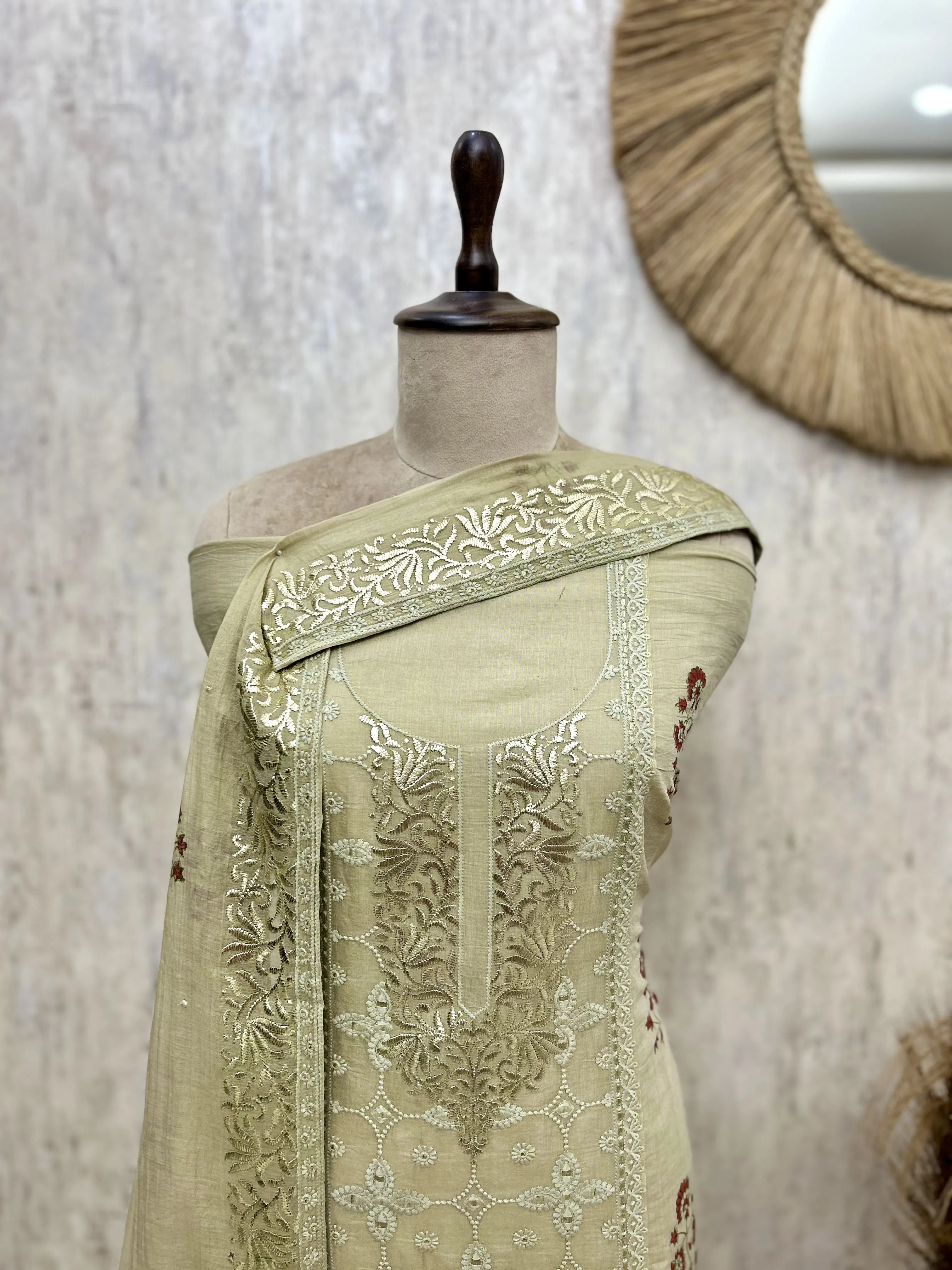 Powder Elegance mul chanderi Unstitched suit