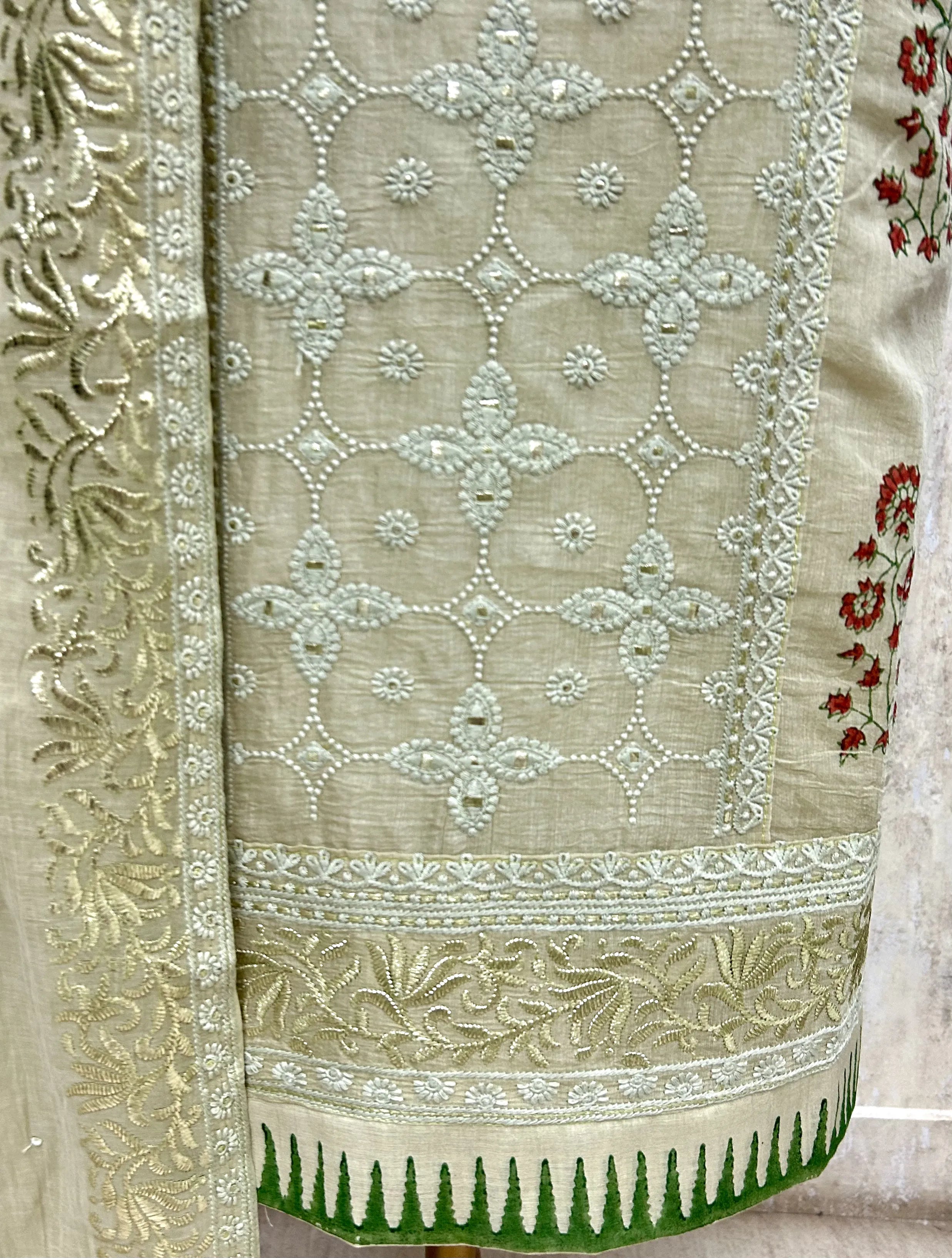 Powder Elegance mul chanderi Unstitched suit