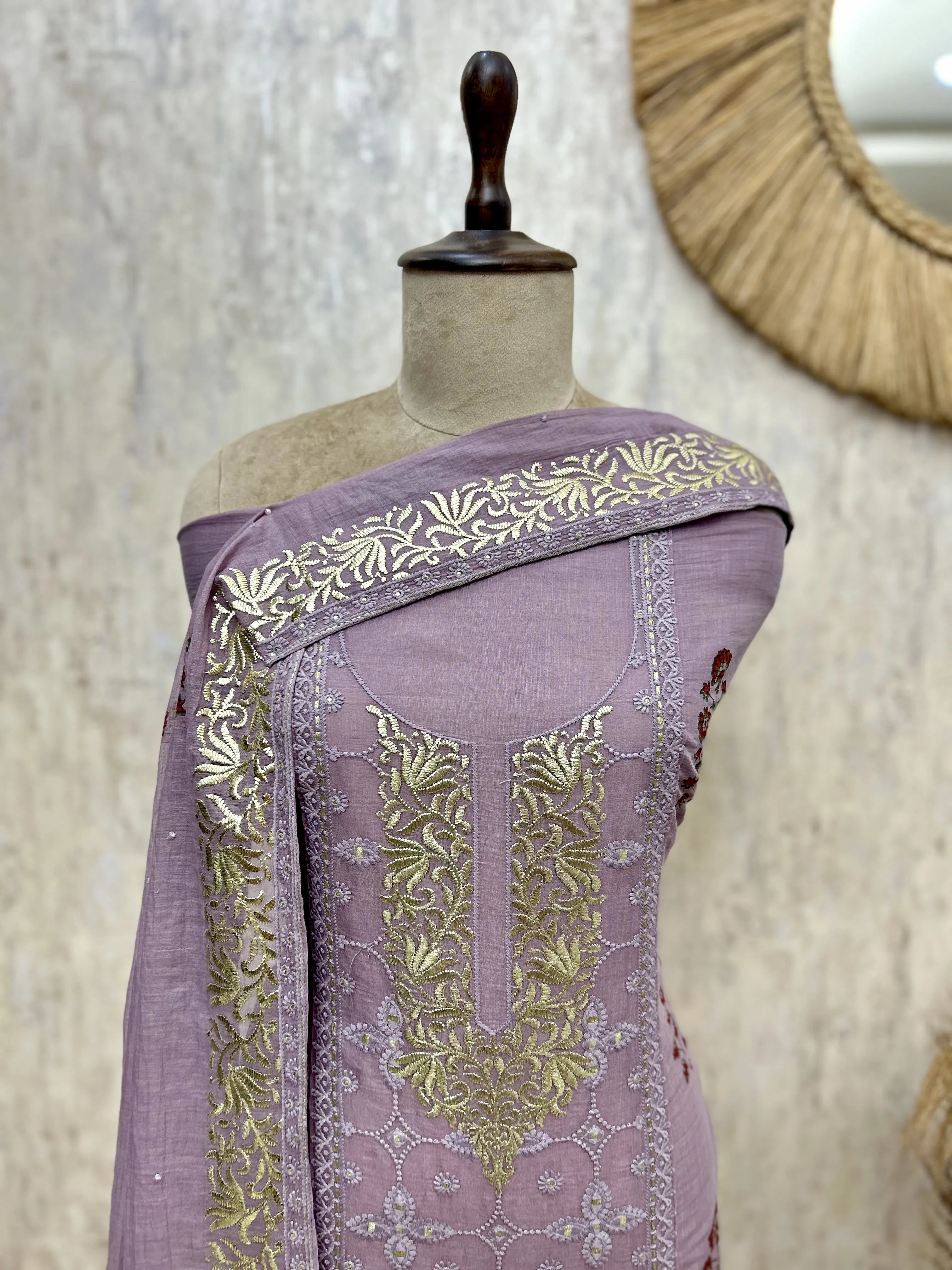 Powder Elegance mul chanderi Unstitched suit