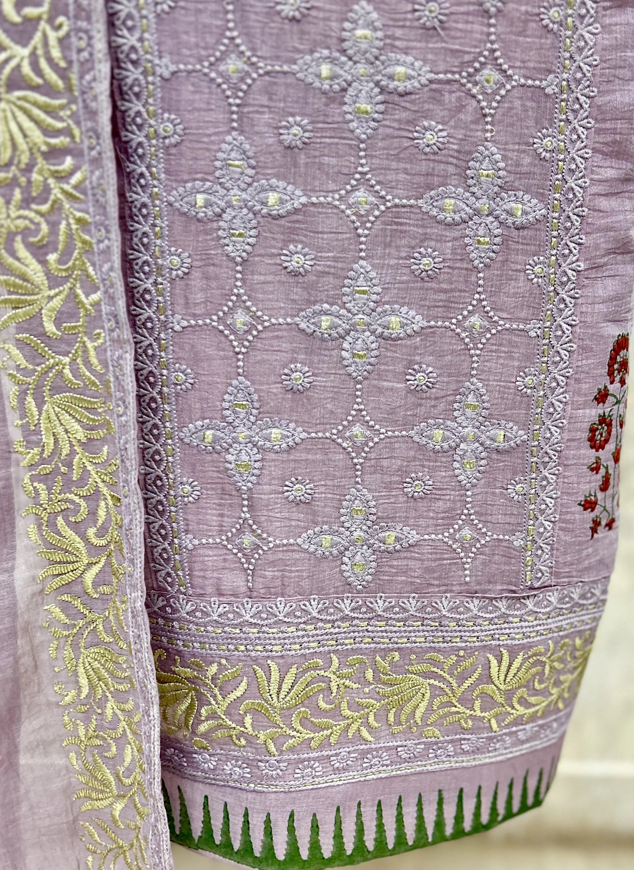 Powder Elegance mul chanderi Unstitched suit
