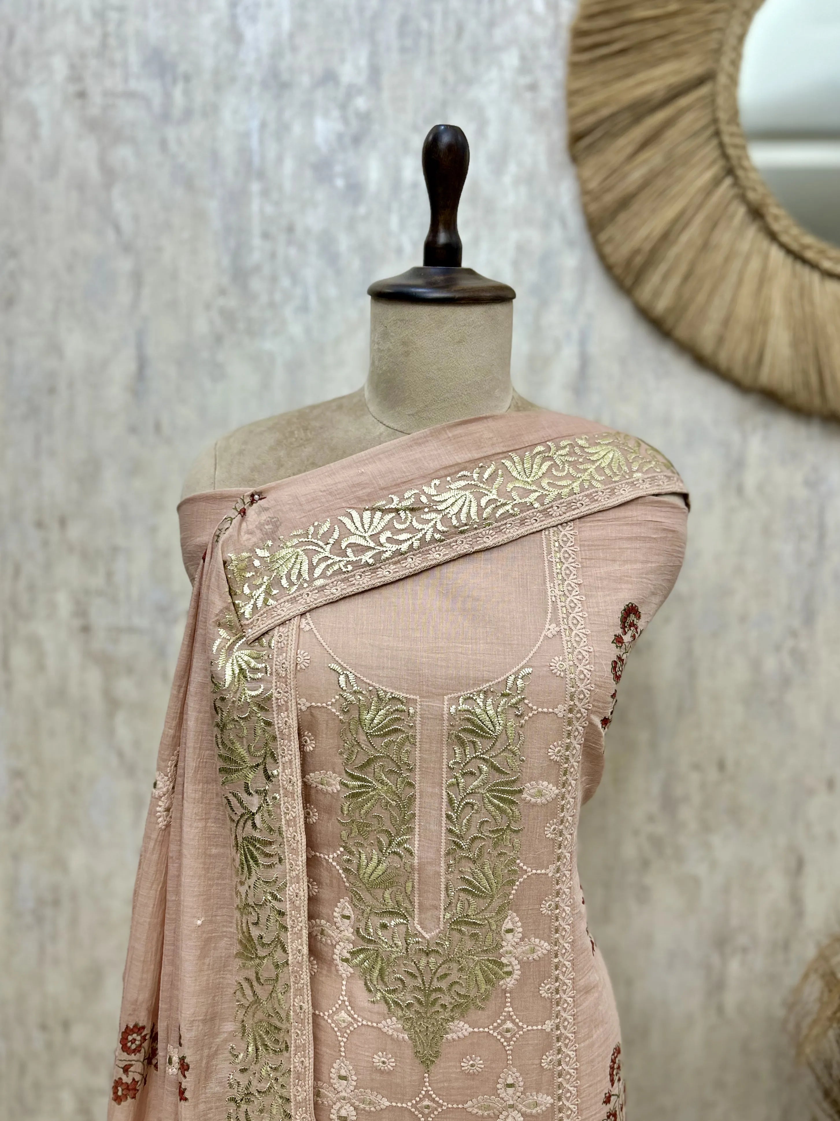 Powder Elegance mul chanderi Unstitched suit