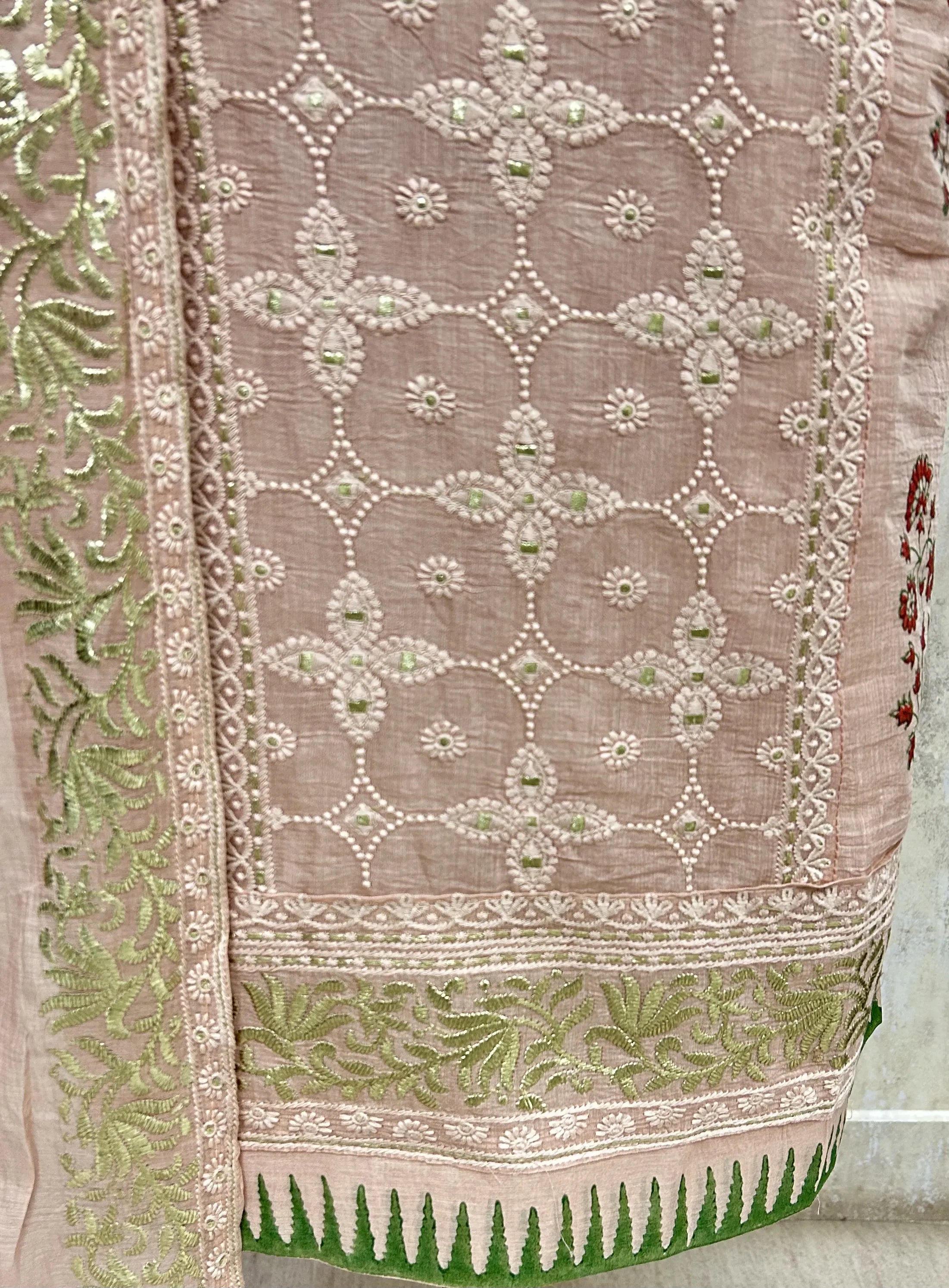 Powder Elegance mul chanderi Unstitched suit