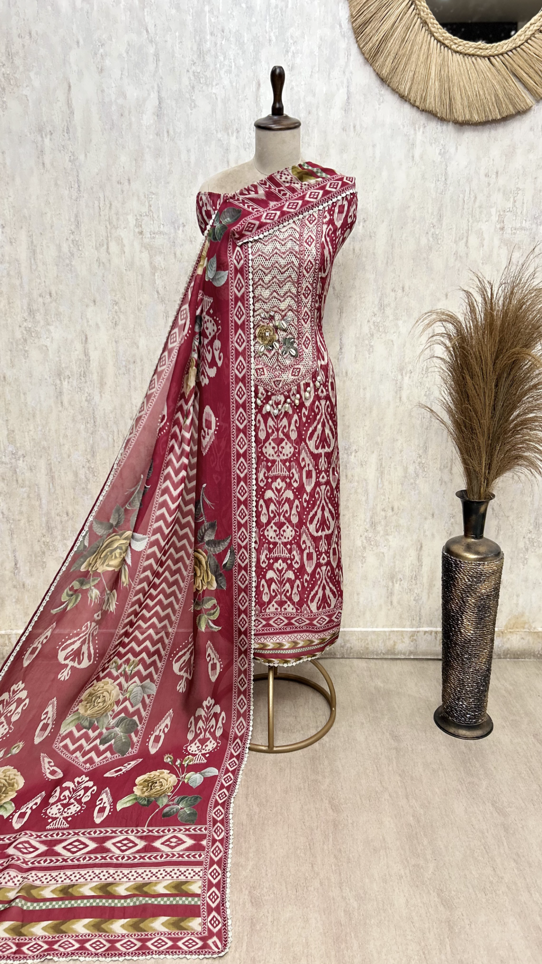 Luminous Twill Organza Unstitched Suits