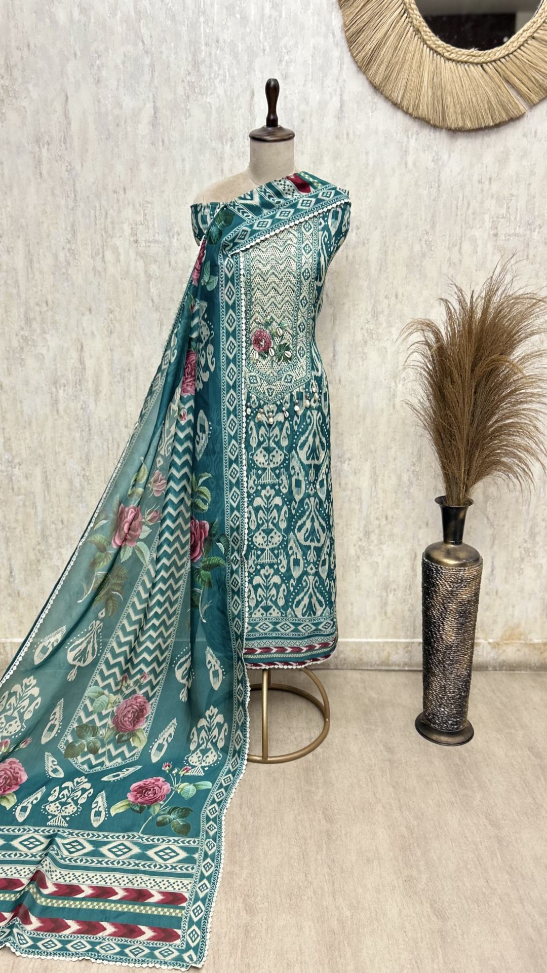 Luminous Twill Organza Unstitched Suits
