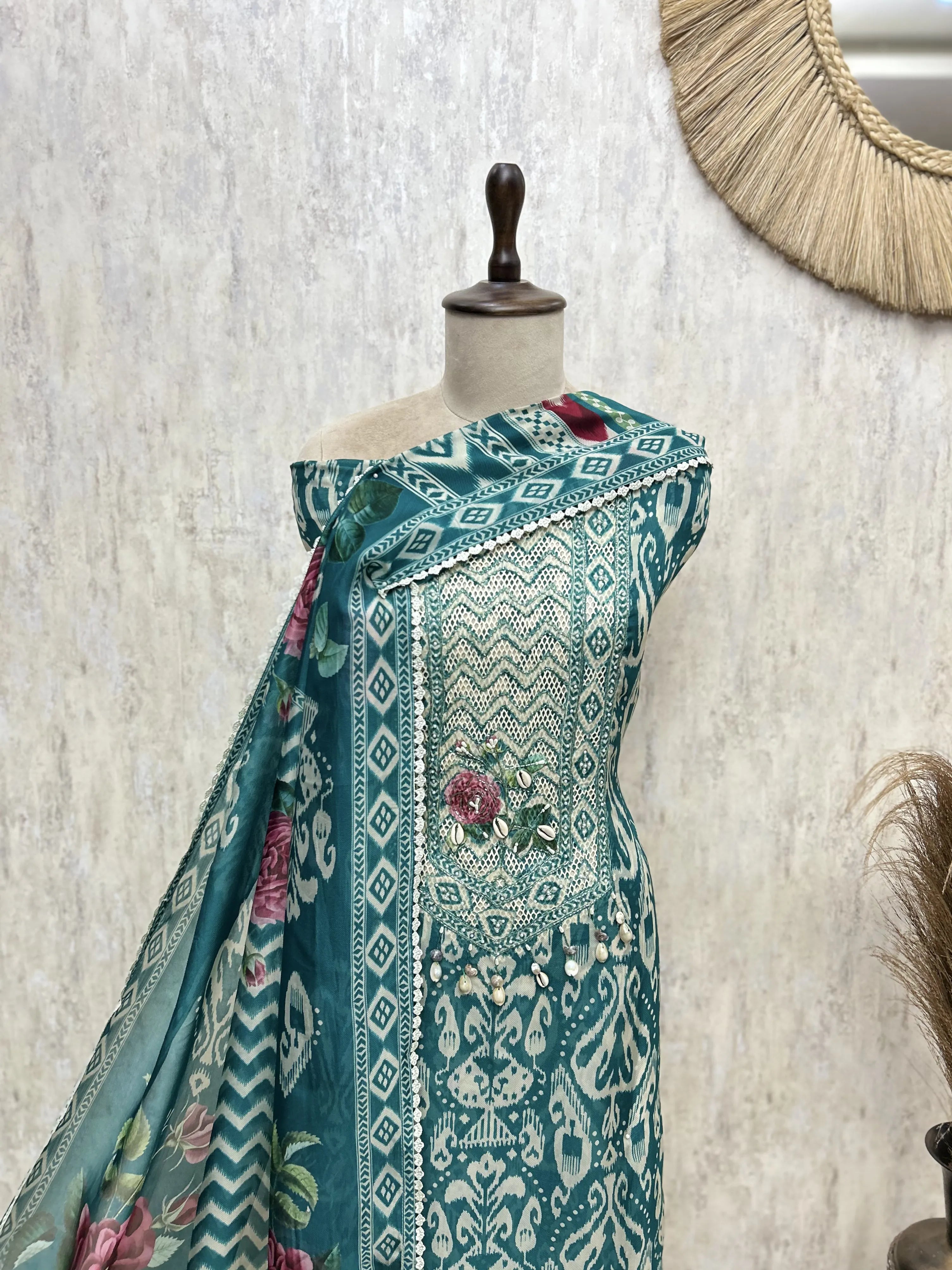 Luminous Twill Organza Unstitched Suits