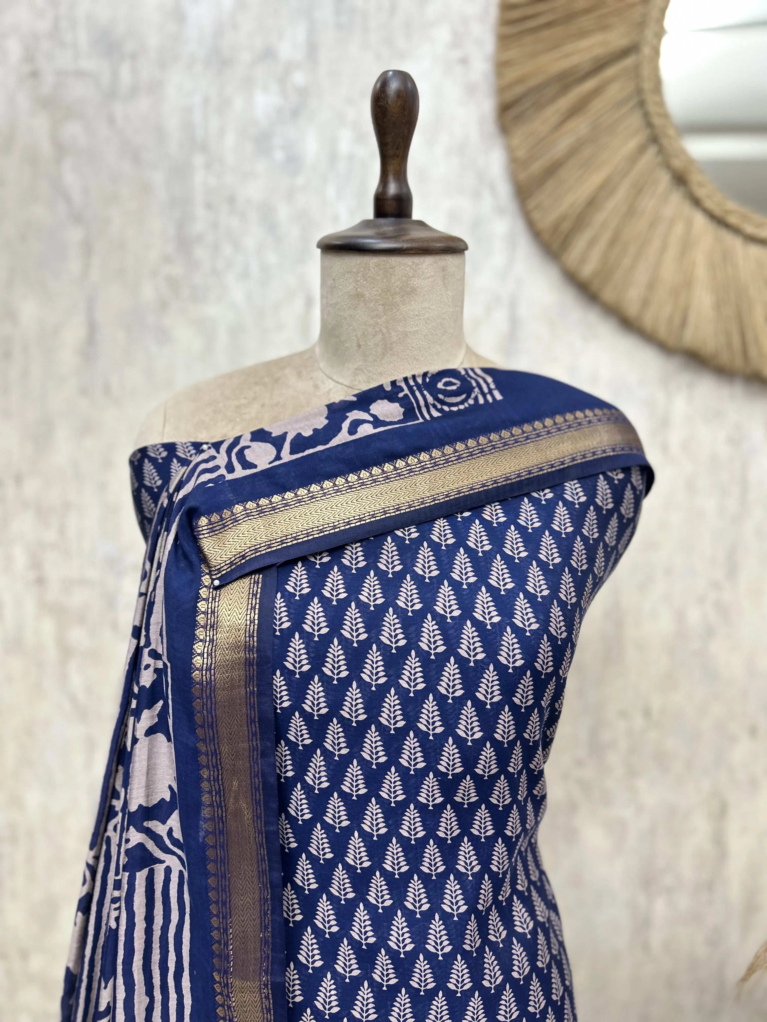 Midnight Block Print Elegance Maheshwari Unstitched suit