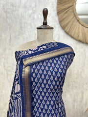 Midnight Block Print Elegance Maheshwari Unstitched suit