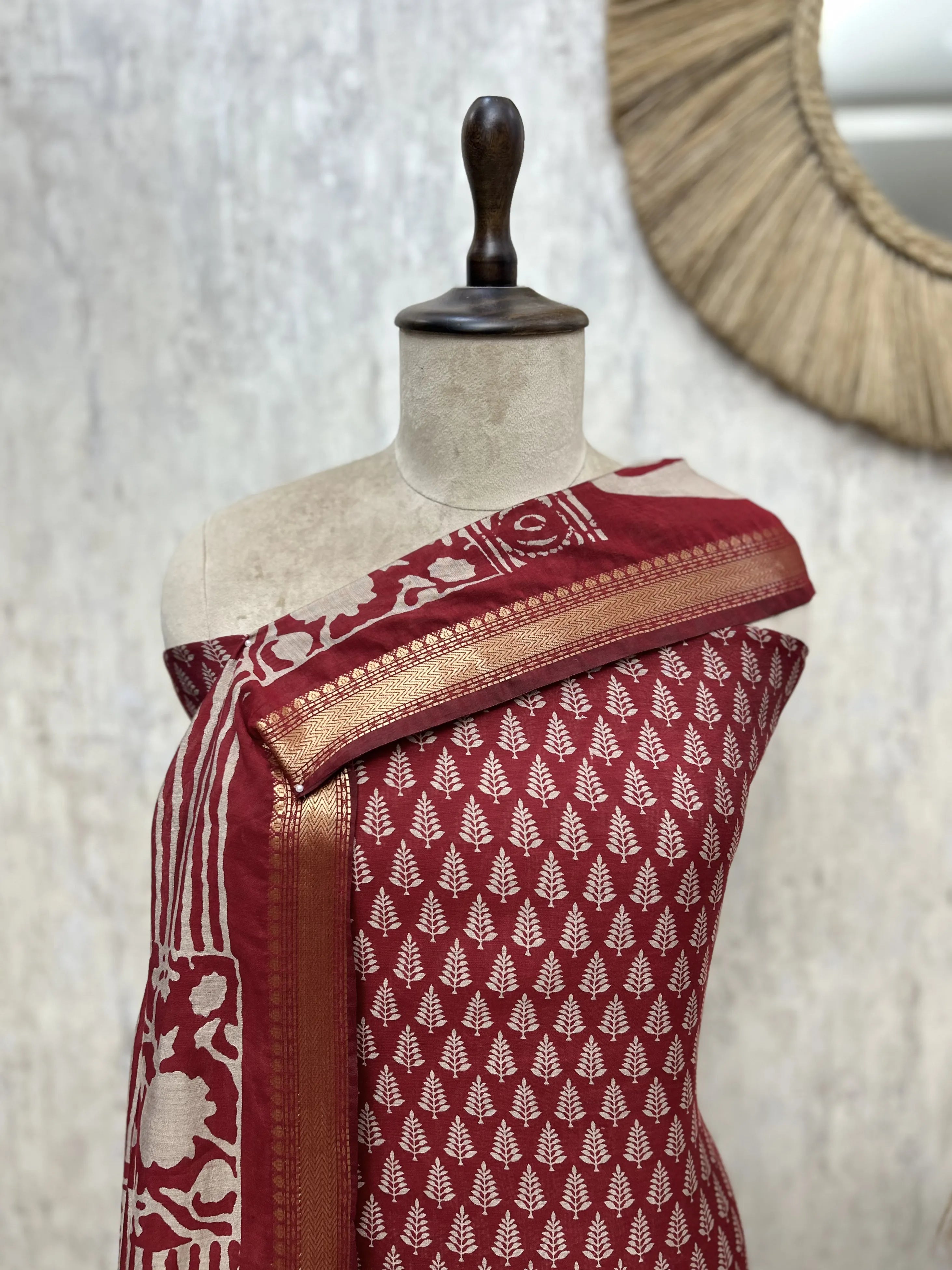 Midnight Block Print Elegance Maheshwari Unstitched suit